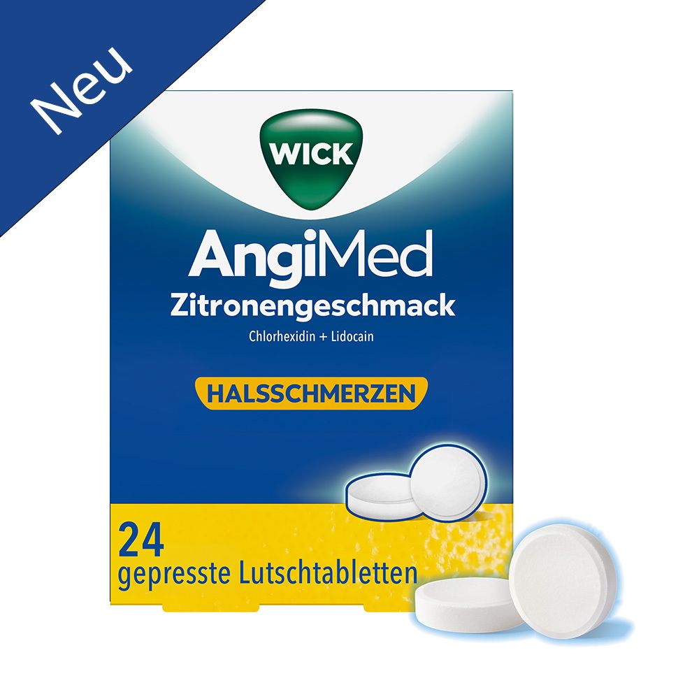WICK AngiMed Zitronengeschmack Lutschtabletten, 24 Stück, zur Linderung von Halsschmerzen.