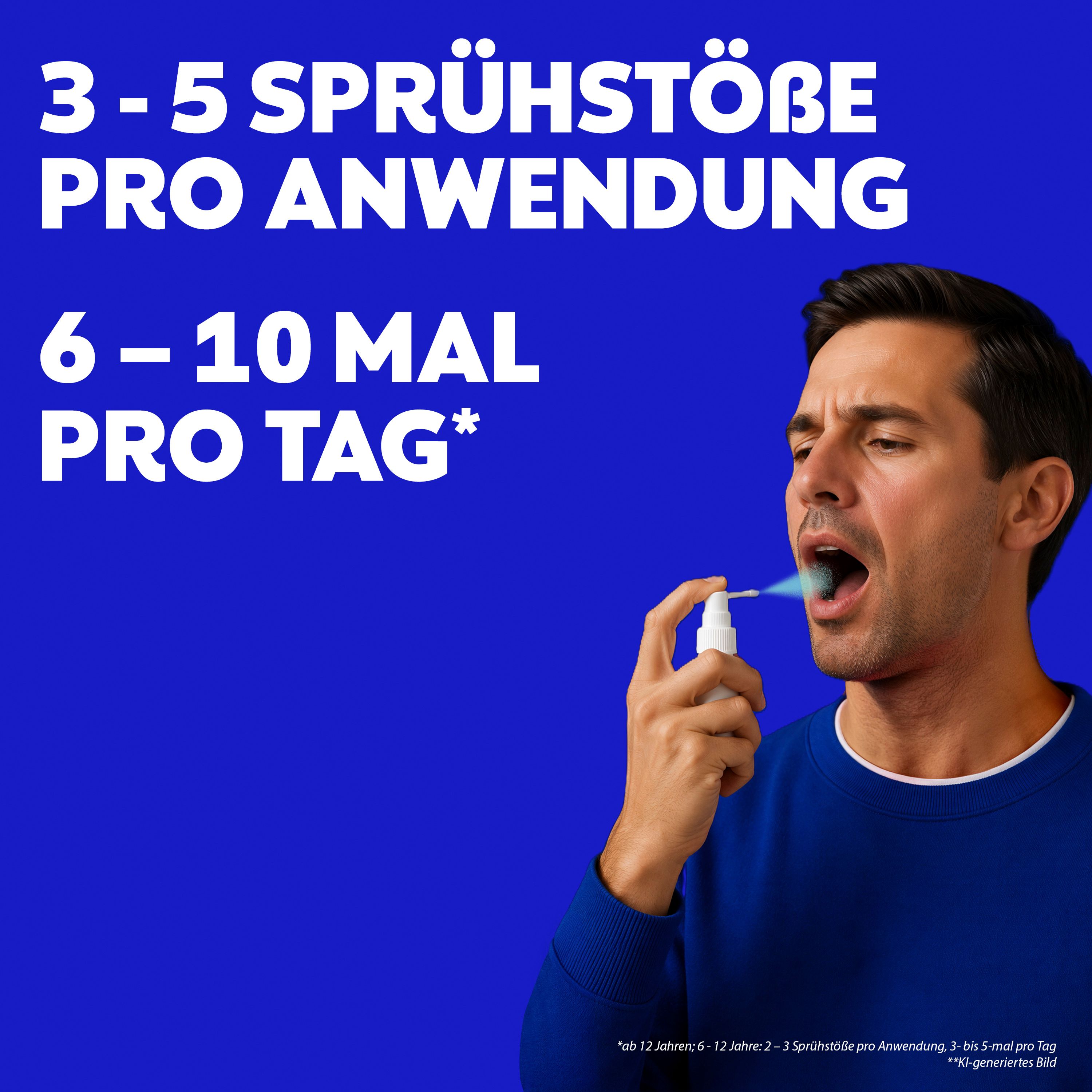 Mann wendet WICK AngiMed Spray bei Halsschmerzen an.