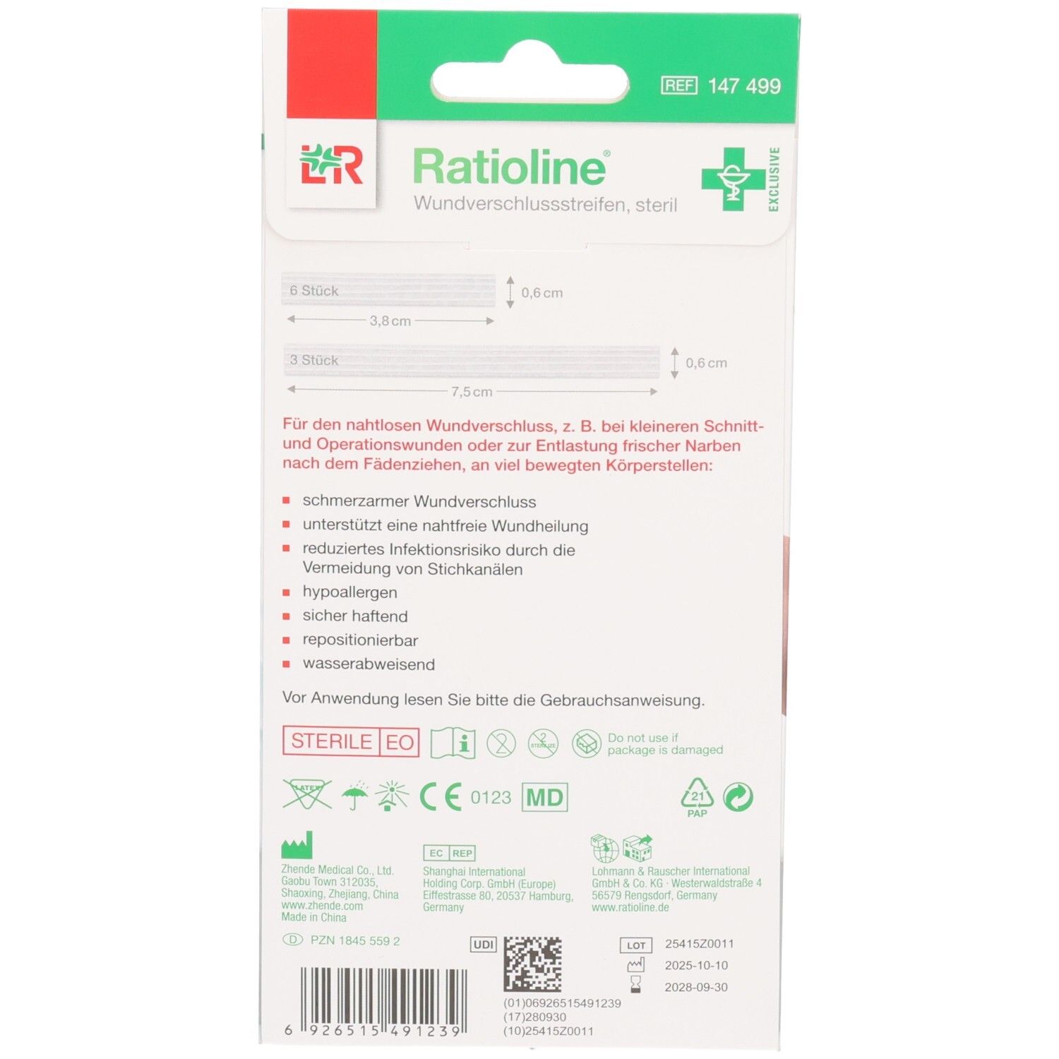 Ratioline Wundverschlussstreifen steril: Steriler Wundverschluss für kleine, postoperative Wunden. 9 Stück, 2 Größen.