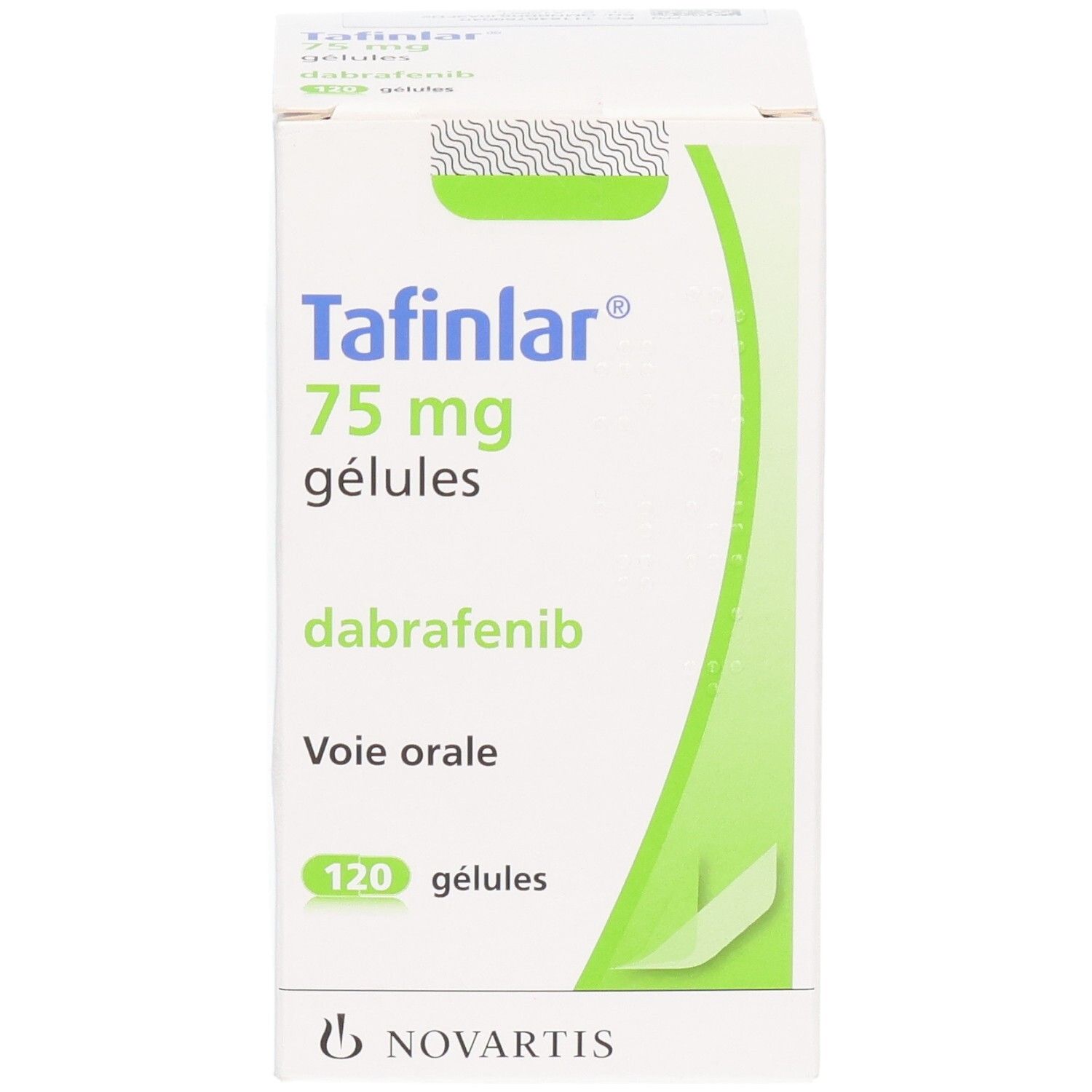 Tafinar 75 mg Gélules, Dabrafenib. Medikament zur oralen Einnahme in Kapselform.