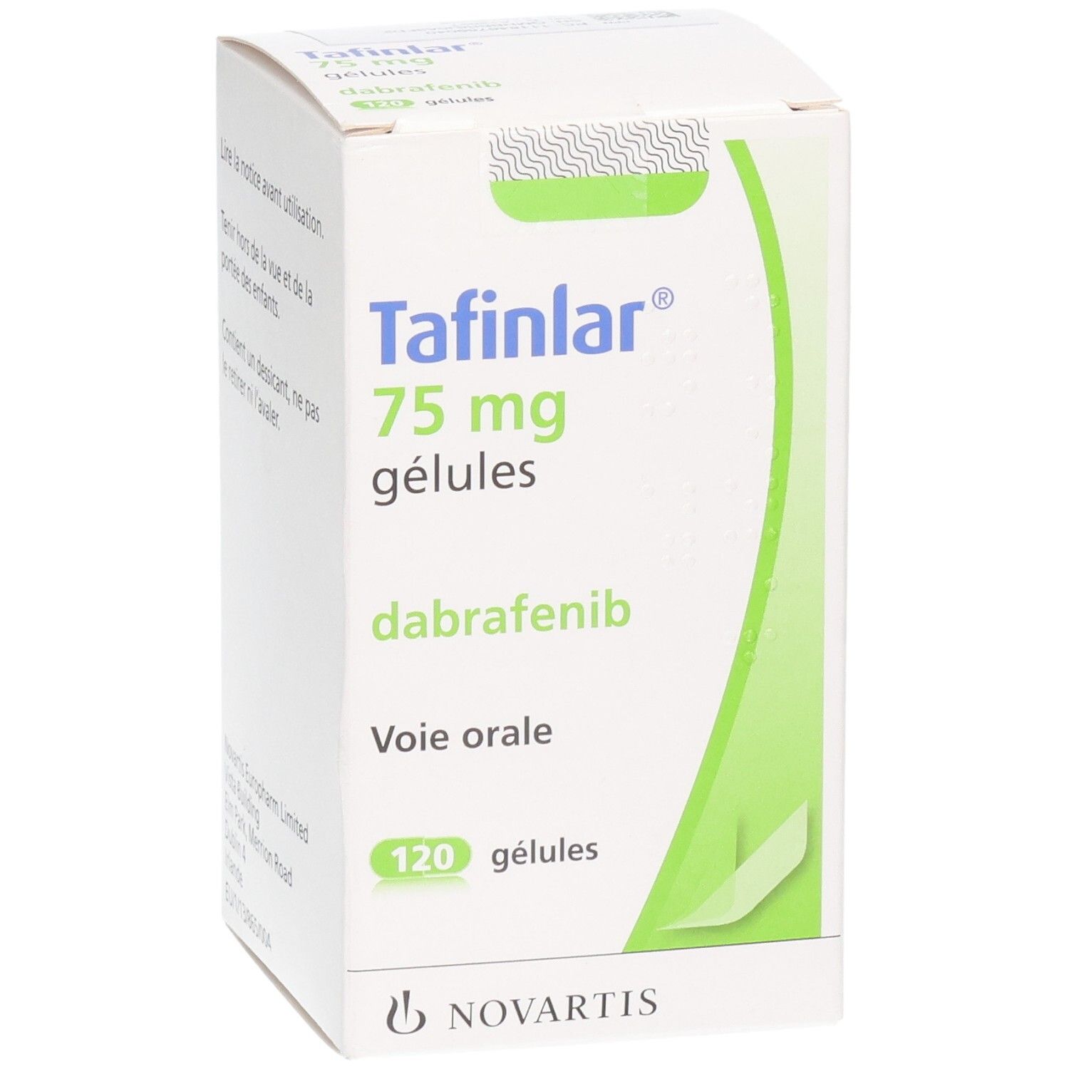 Packung Tafinlar 75 mg Kapseln, 120 Kapseln.