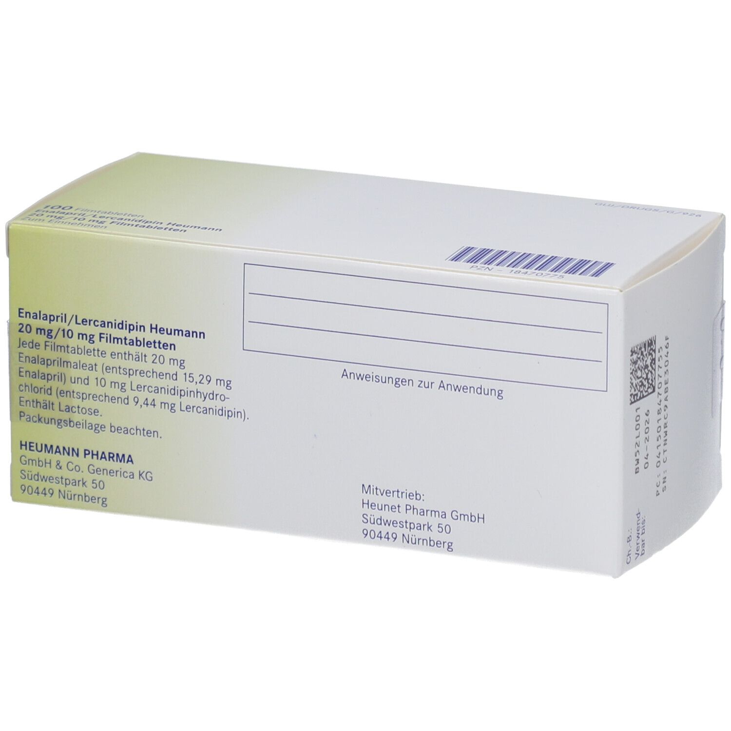 ENALAPRIL/Lercanidipin Heumann 20 mg/10 mg FTA