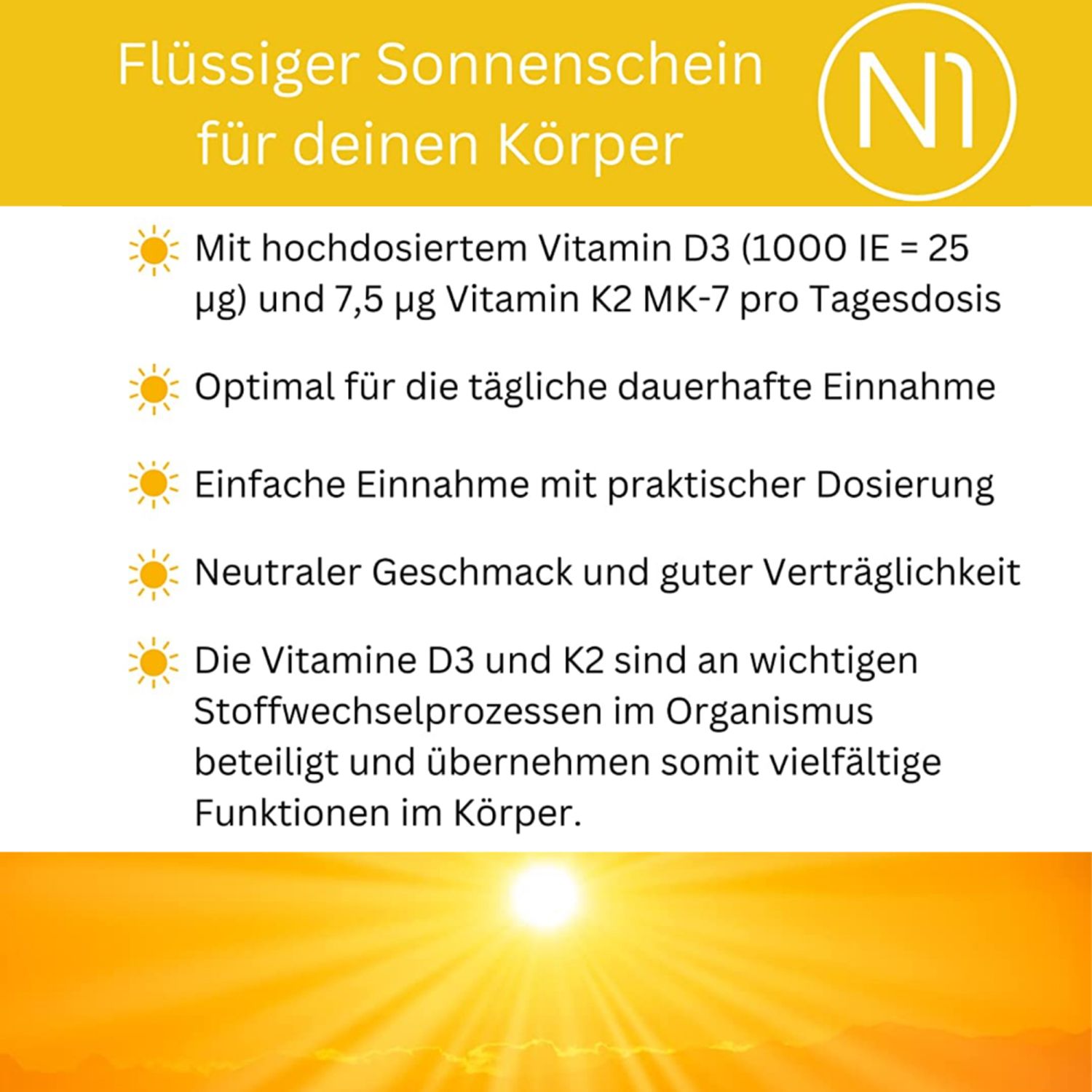 N1 Vitamin D3+K2 Tropfen 20 ml