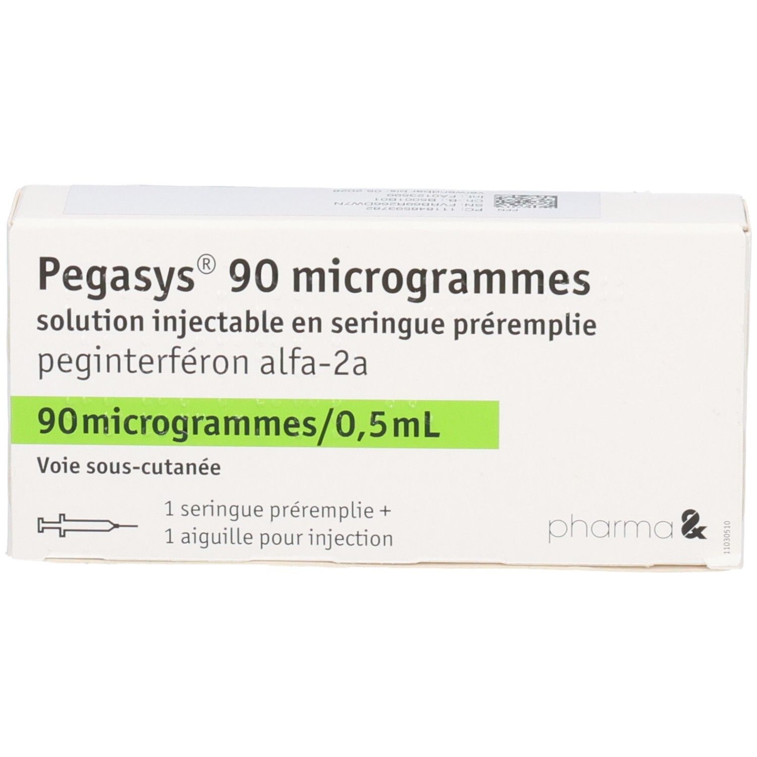 Vorderseite der Packung Pegasys 90 Mikrogramm Injektionslösung in Fertigspritze, 90 Mikrogramm/0,5ml.