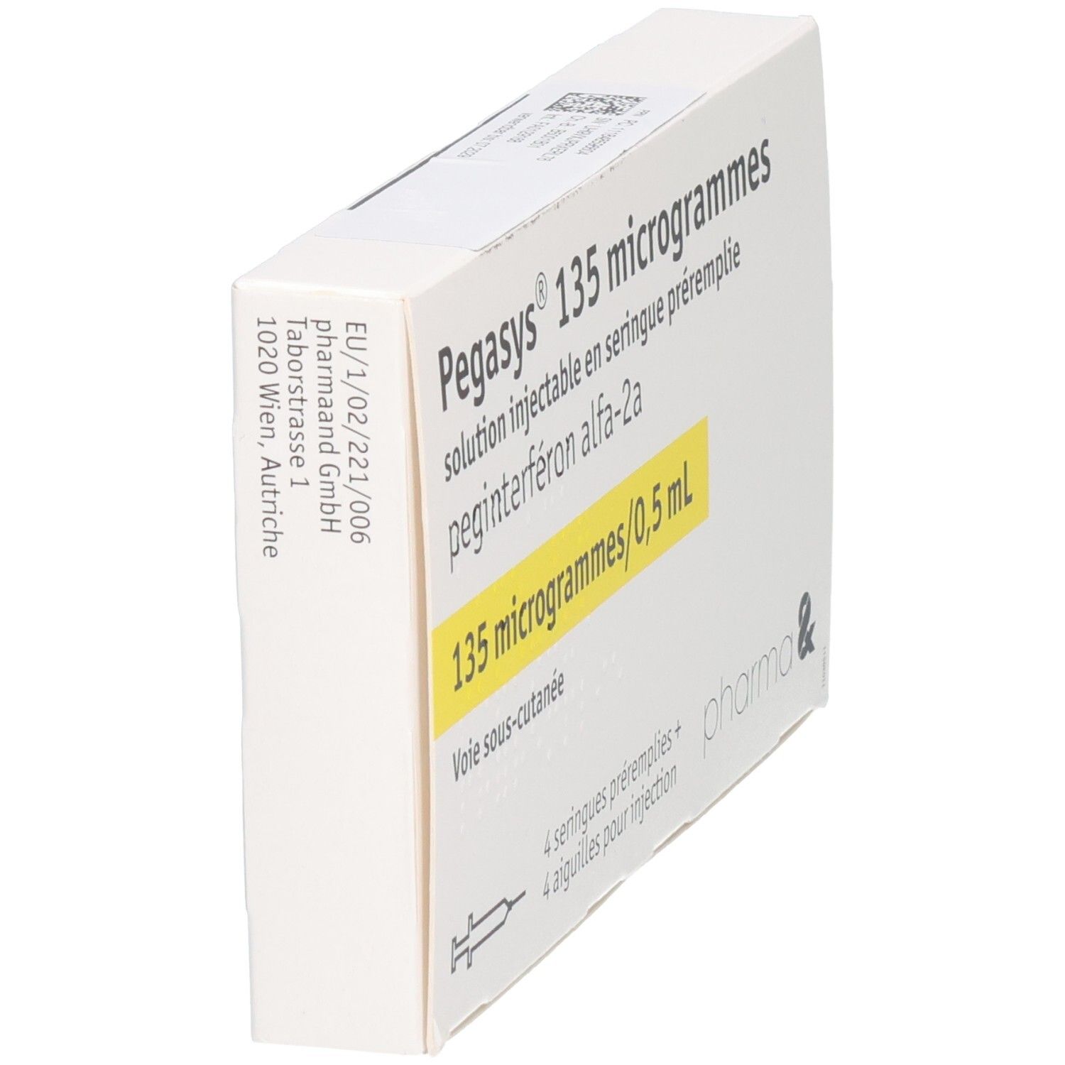 Verpackung des Medikaments Pegasys 135 Mikrogramm, 4 Fertigspritzen.