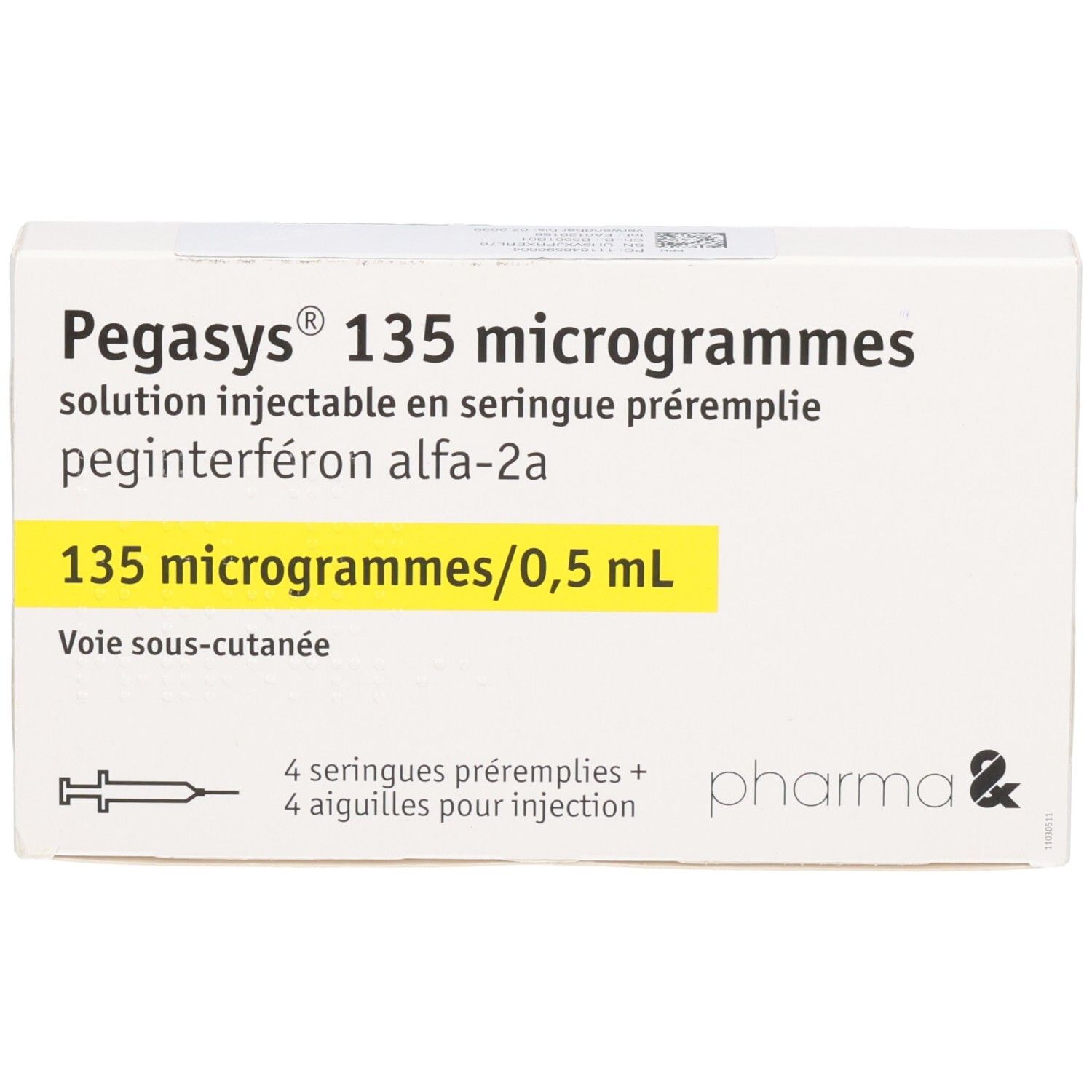 Verpackung für Pegasys 135 Mikrogramm Fertigspritzen.