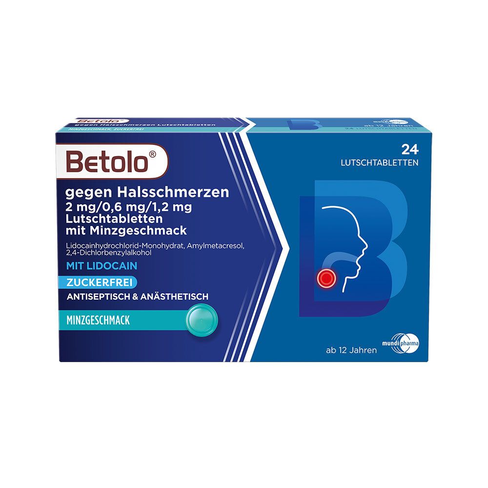 Betolo gegen Halsschm.2/0,6/1,2 mg Lut.-Tab.Minz 24 St Lutschtabletten