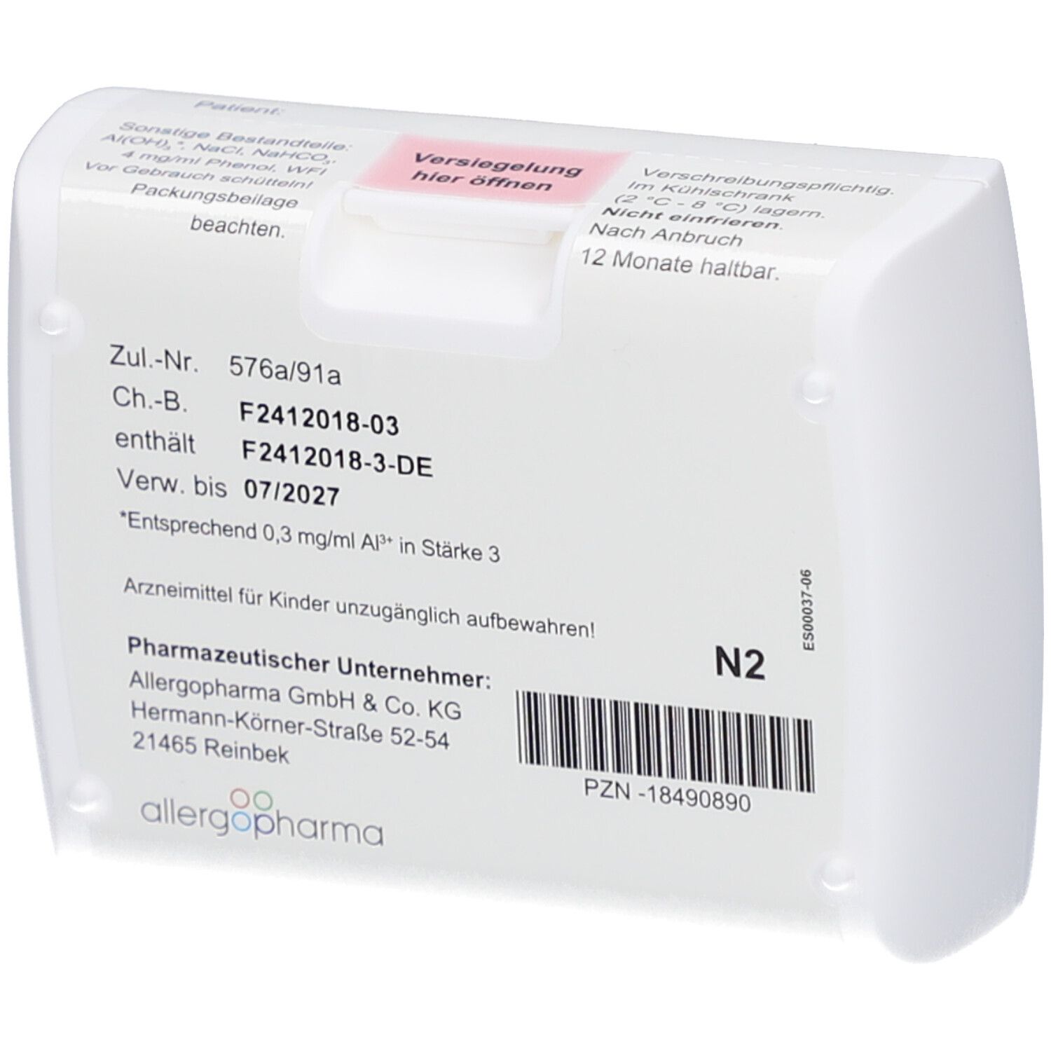 Verpackung mit Produktinformationen. Aufschrift: NOVO-HELISEN. Text in Deutsch. Hersteller: Allgergo Pharma. N2.