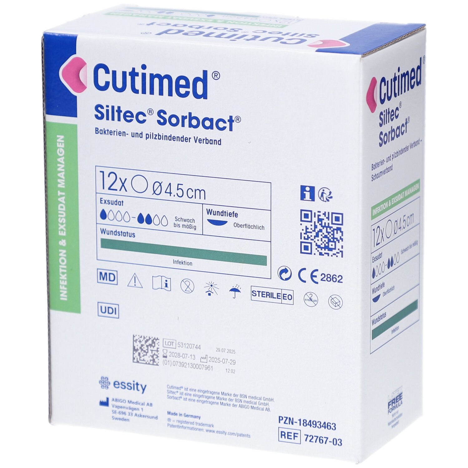 Cutimed® Siltec® Sorbact® 4,5cm ohne Haftrand