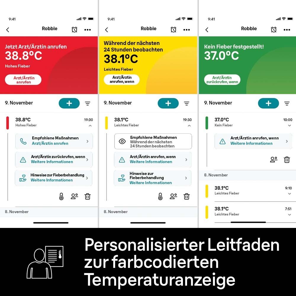 Smartphone-Bildschirme mit Temperaturanzeigen. Personalisierter Leitfaden zur farbcodierten Temperaturanzeige. App-Anzeige.