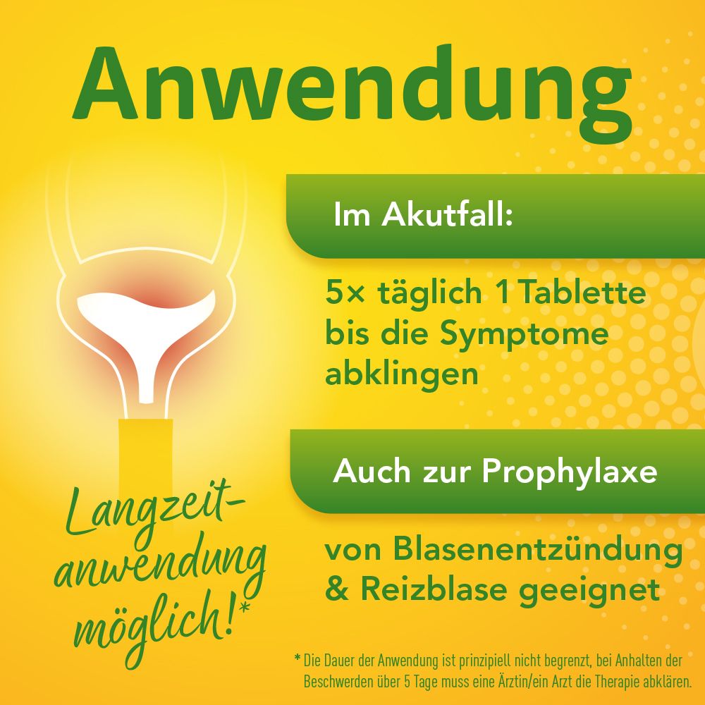Anwendungshinweise: Akutfall und Prophylaxe von Blasenentzündung.