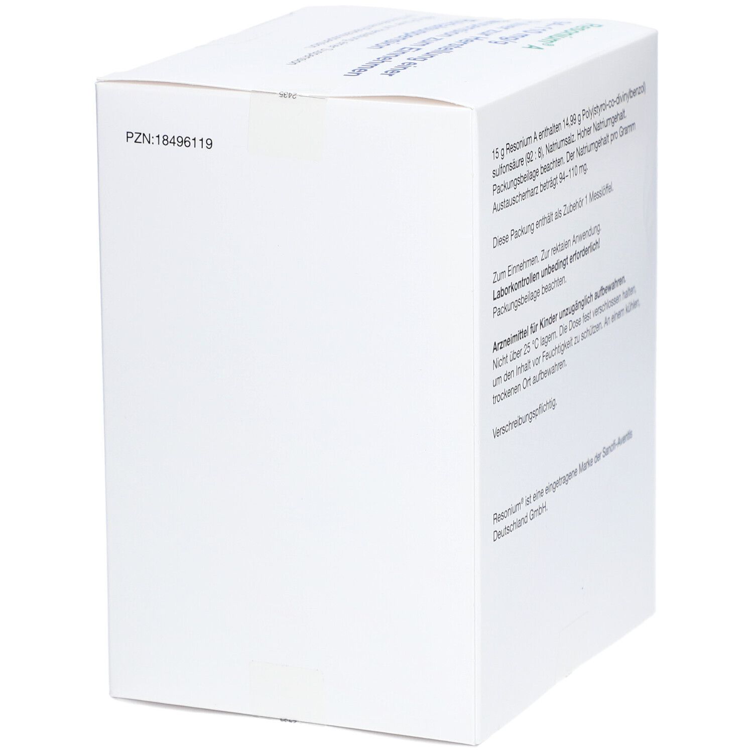 Weiße Schachtel mit Text. PZN: 18496119. Text in deutscher Sprache. Marke von Sanofi-Aventis Deutschland GmbH.