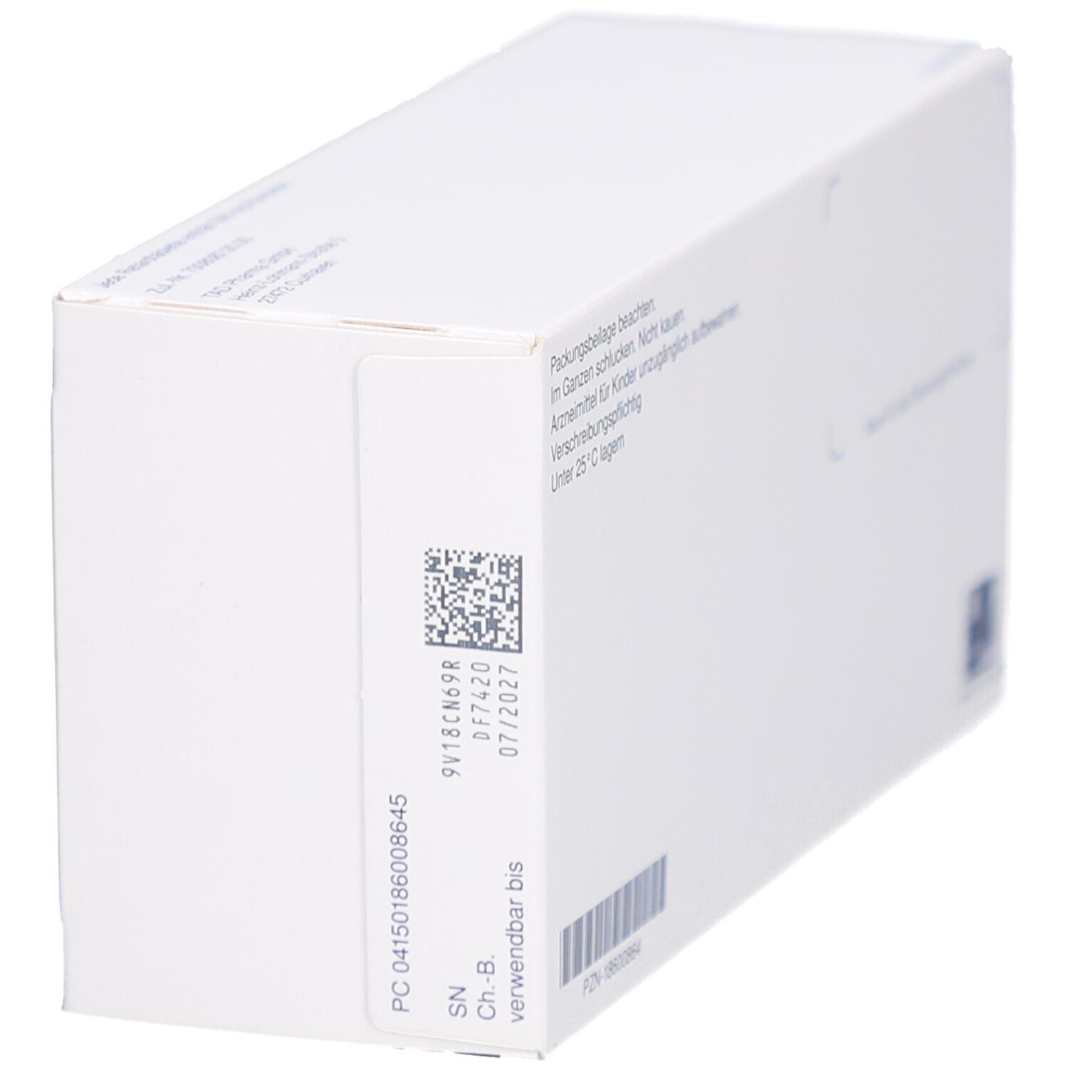 Seitenansicht der Schachtel mit RANOLAZIN TAD 500 mg Retardtabletten. Barcode und Verfallsdatum sichtbar. Grün-weiße Verpackung.