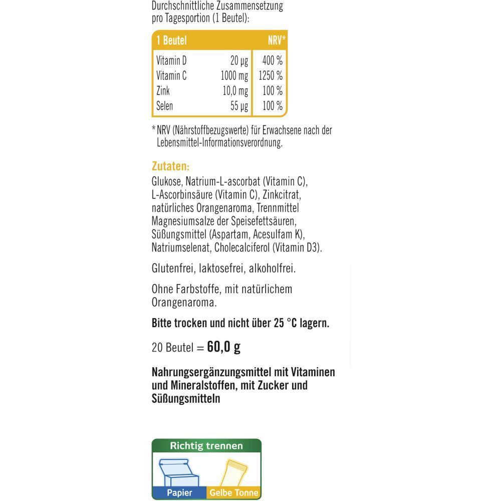 Taxofit Vitamin C 1000+Zink+D3 Direkt Granulat 20 St
