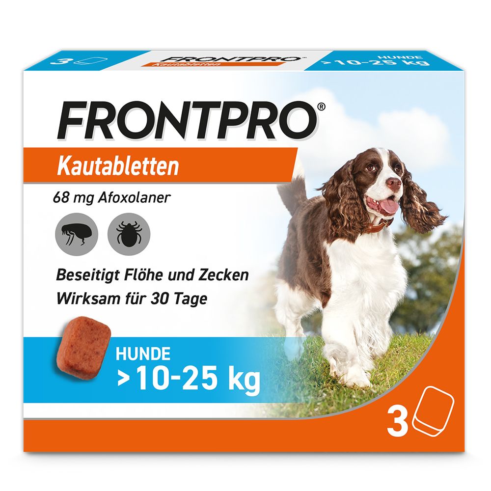 FRONTPRO® Kautablette gegen Zecken und Flöhe für Hunde (>10-25kg) 3 St -  SHOP APOTHEKE