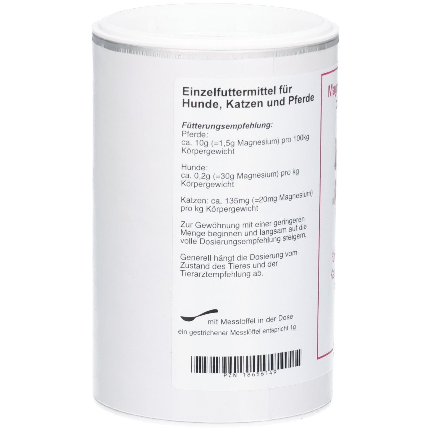 Dose mit Magnesiumcitrat für Hunde, Katzen und Pferde von Allpharm Tierwelt, 200g.