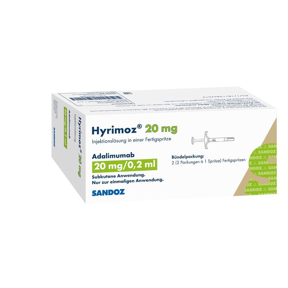 Hyrímoz 20 mg Adalimumab Injektionslösung in Fertigspritze. Sandoz.