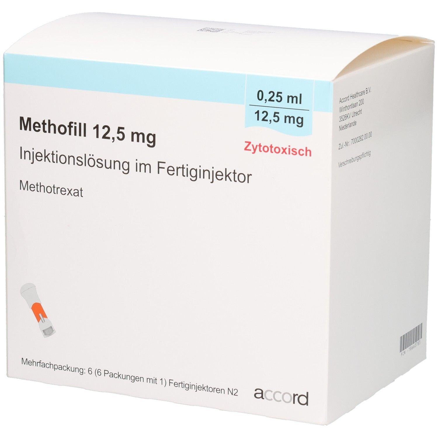 Packung Methofill 12,5 mg Injektionslösung im Fertig-Injektor, Zytotoxisch.