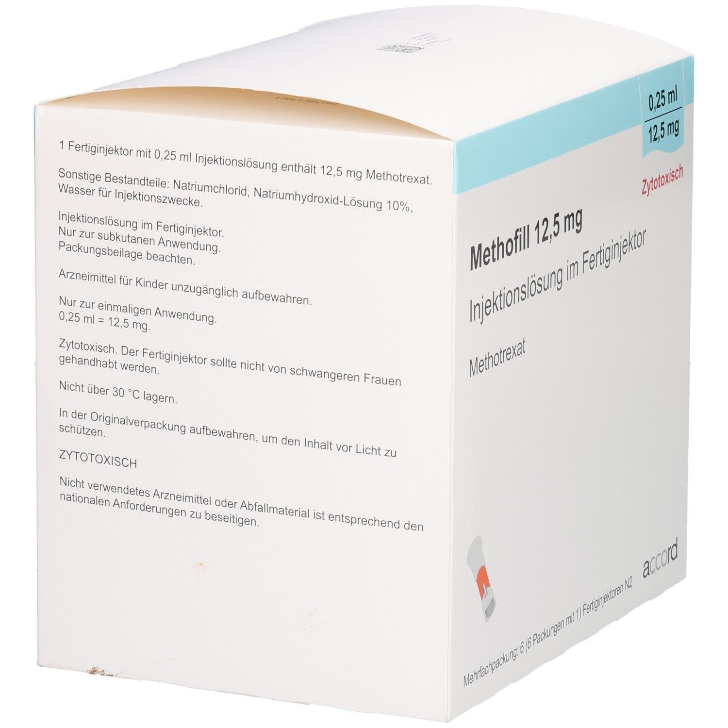 Packung Methotrexat 12,5 mg Injektionslösung in Fertigspritze, 0,25 ml.
