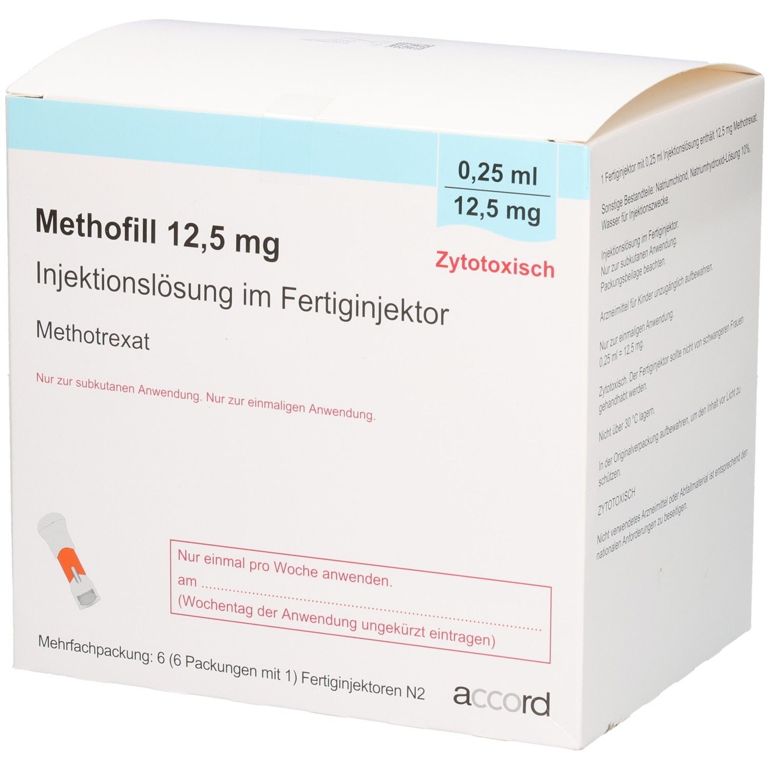 Packung Methofill 12,5 mg Injektionslösung im Fertigjektor, Zytotoxisch.