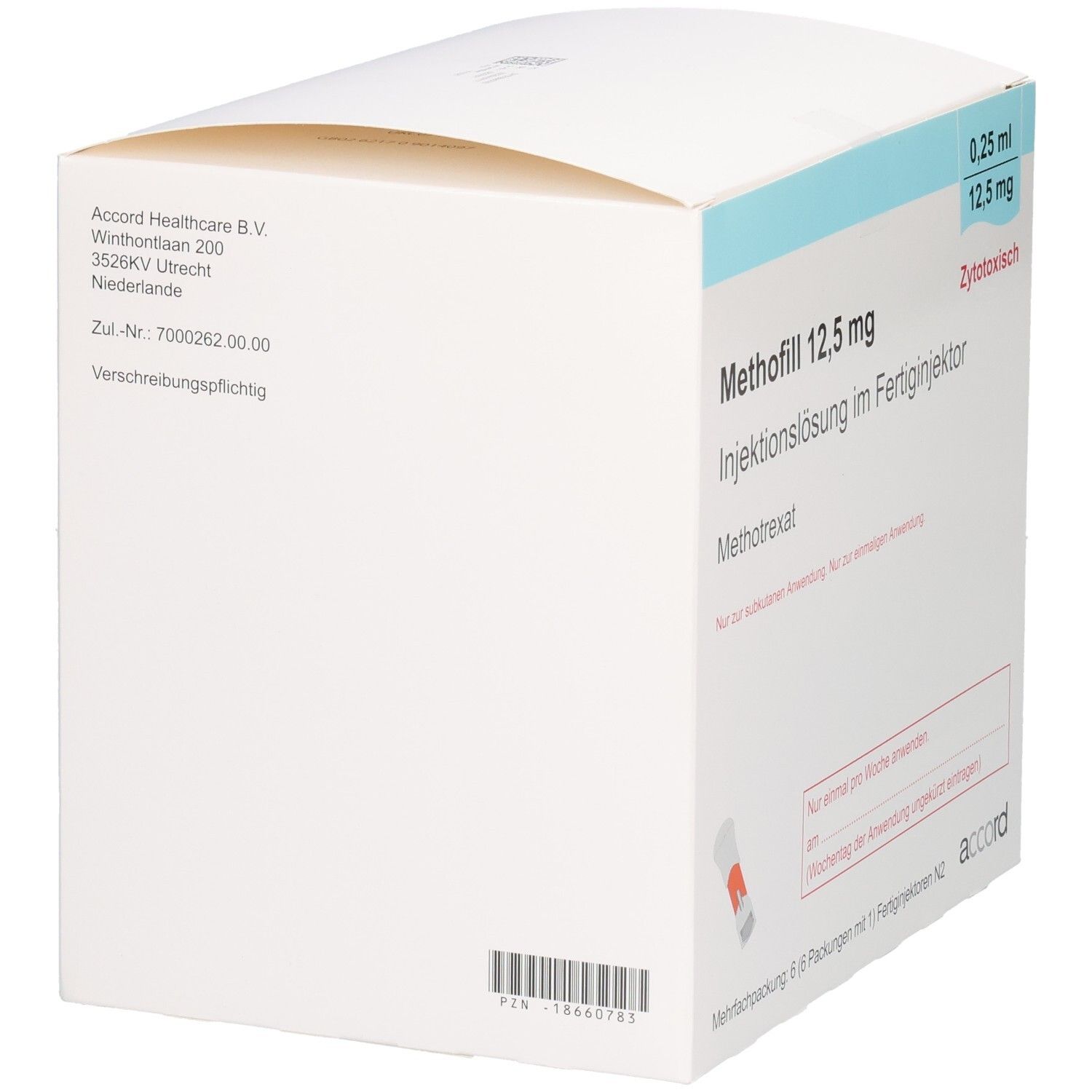 Packung Methofill 12,5 mg Injektionslösung im Fertigjektor, 0,25 ml.