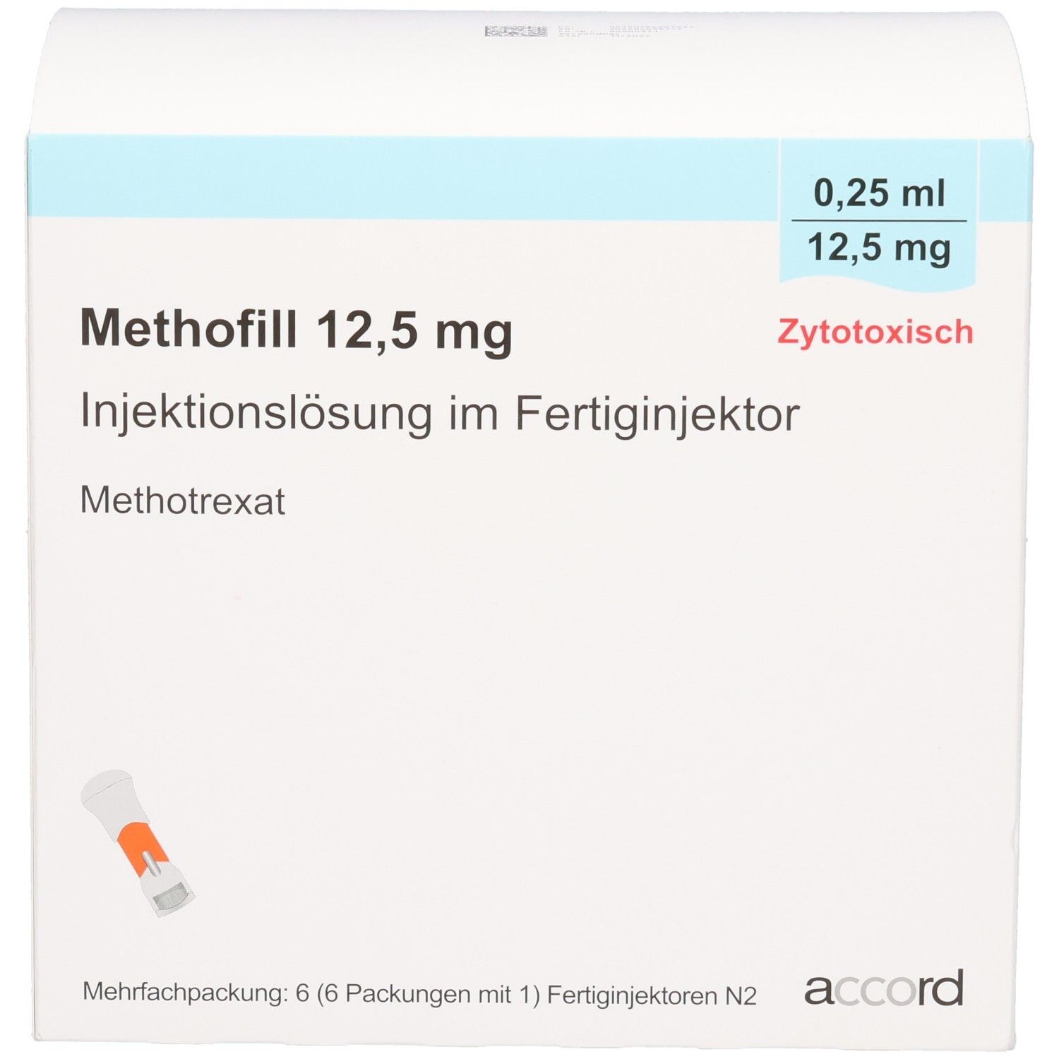 Packung Methofill 12,5 mg Injektionslösung im Fertig-Injektor, 0,25 ml, Zytotoxisch.