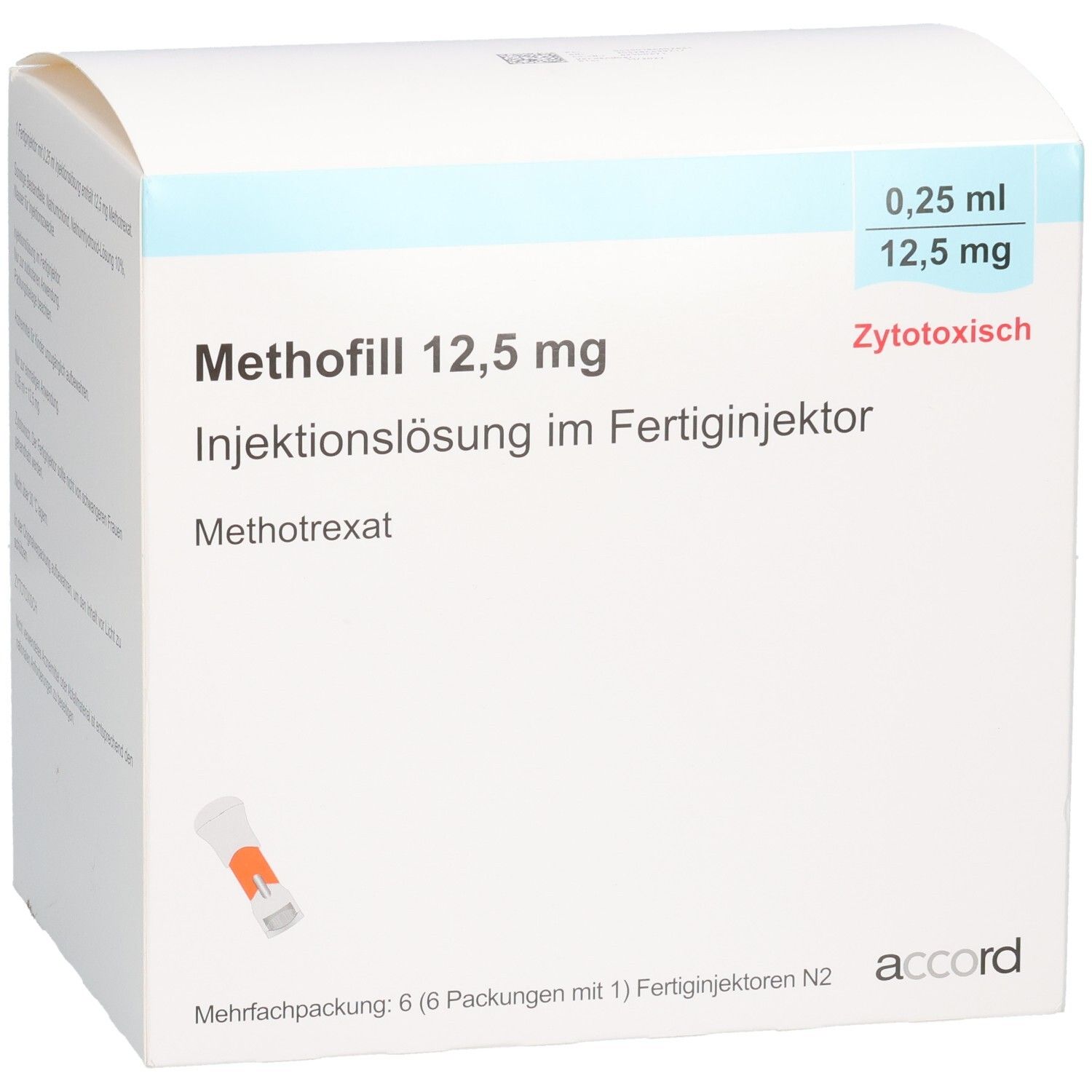 Packung Methofill 12,5 mg Injektionslösung im Fertigمثلinjektor, 0,25 ml, Zytotoxisch.