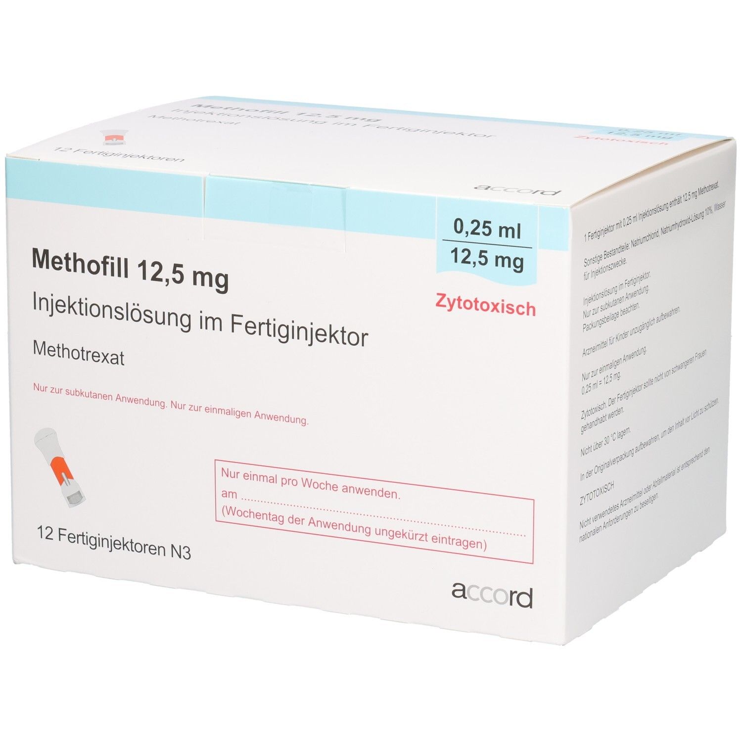Methofill 12,5 mg Injektionslösung im Fertigjektor, 12 Stück. Zytotoxisch.