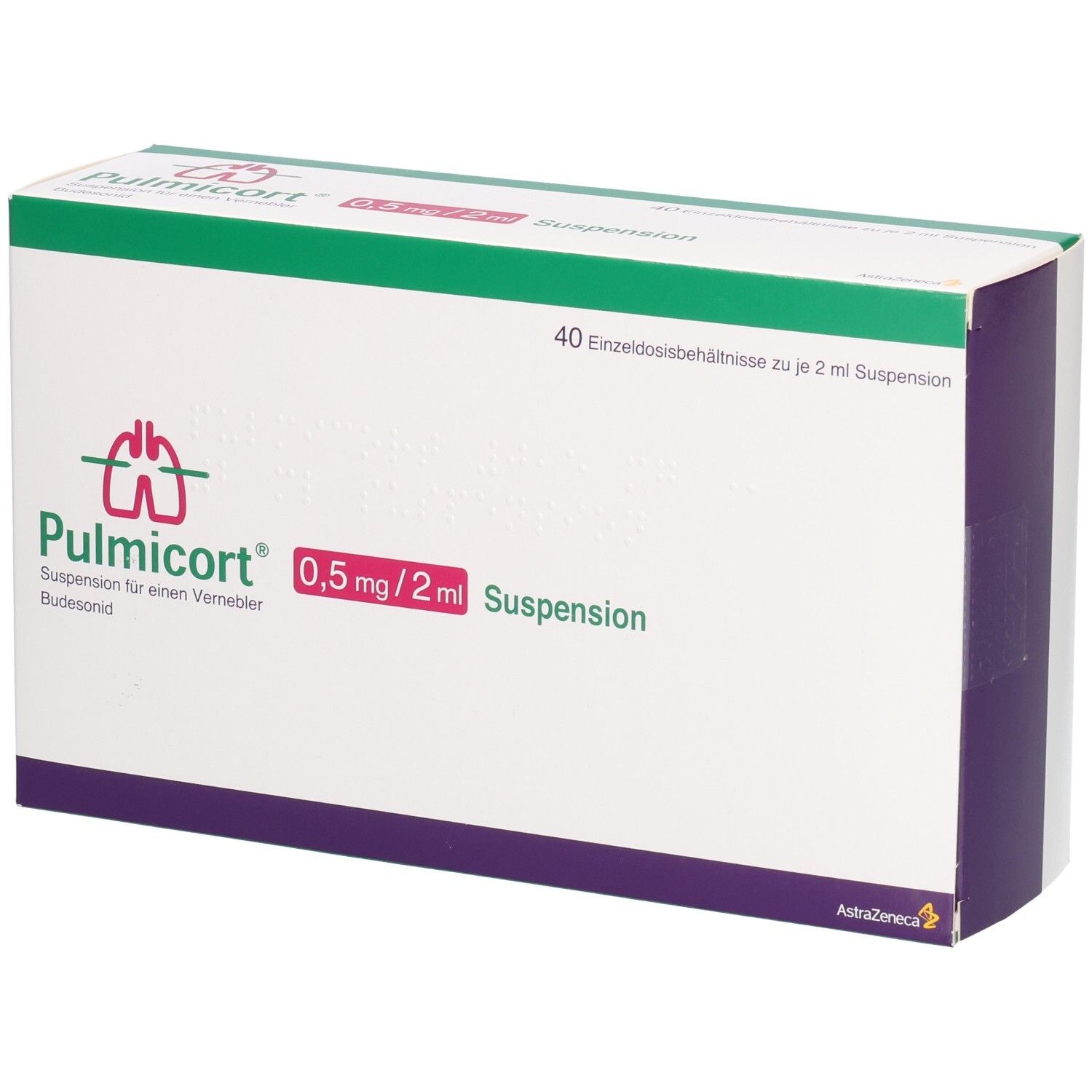 PULMICORT 0,5 mg/2 ml Suspension für einen Vernebler, 40 Einzeldosisbehältnisse.