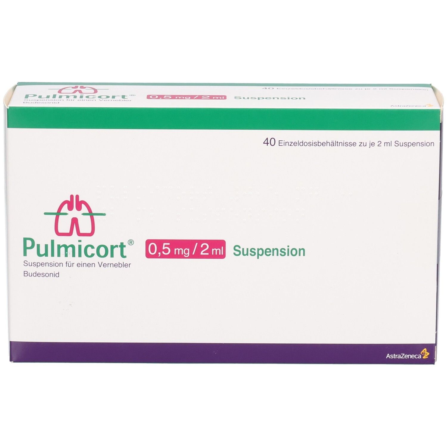 PULMICORT 0,5 mg/2 ml Suspension für einen Vernebler, 40 Einzeldosisbehältnisse.