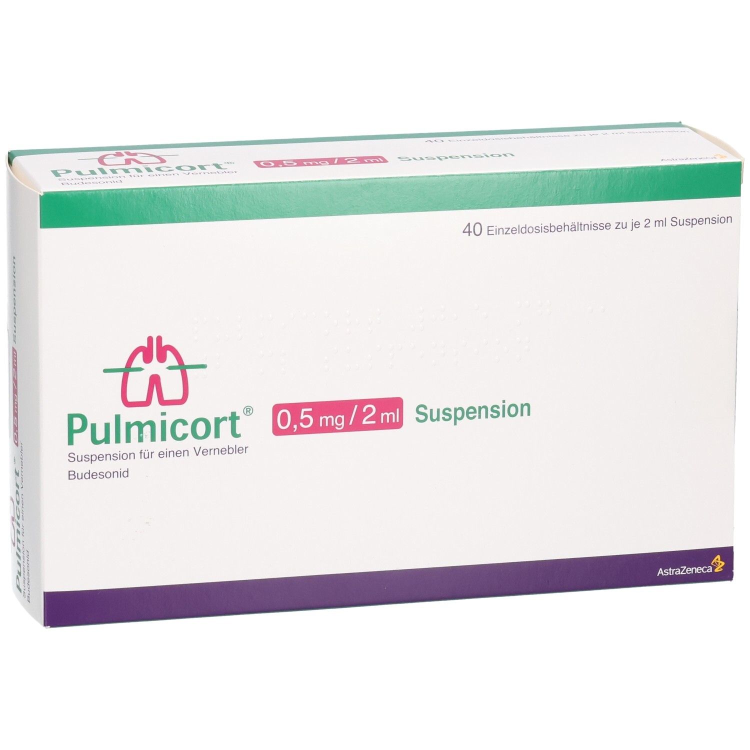 PULMICORT 0,5 mg/2 ml Suspension für einen Vernebler, 40 Einzeldosisbehältnisse.