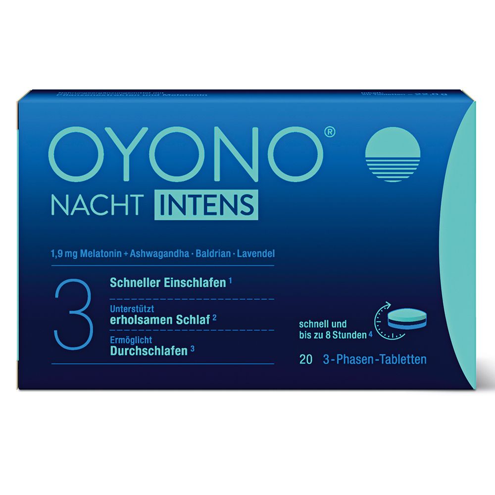 OYONO® Nacht Intens mit 1,9mg Melatonin und Ashwagandha, Baldrian, Lavendel