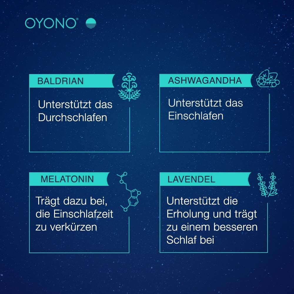 OYONO® Nacht Intens mit 1,9mg Melatonin und Ashwagandha, Baldrian, Lavendel