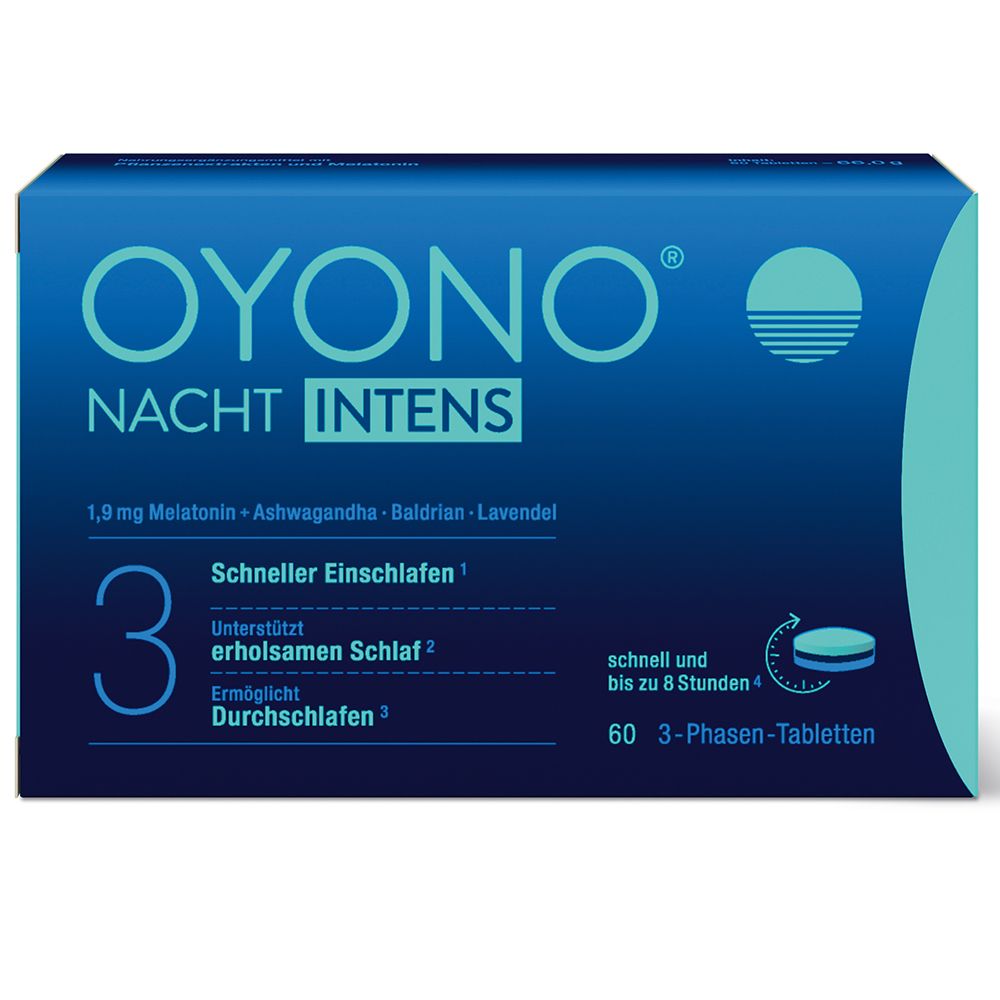 Oyono® Nacht Intens mit 1,9mg Melatonin und Ashwagandha, Baldrian, Lavendel