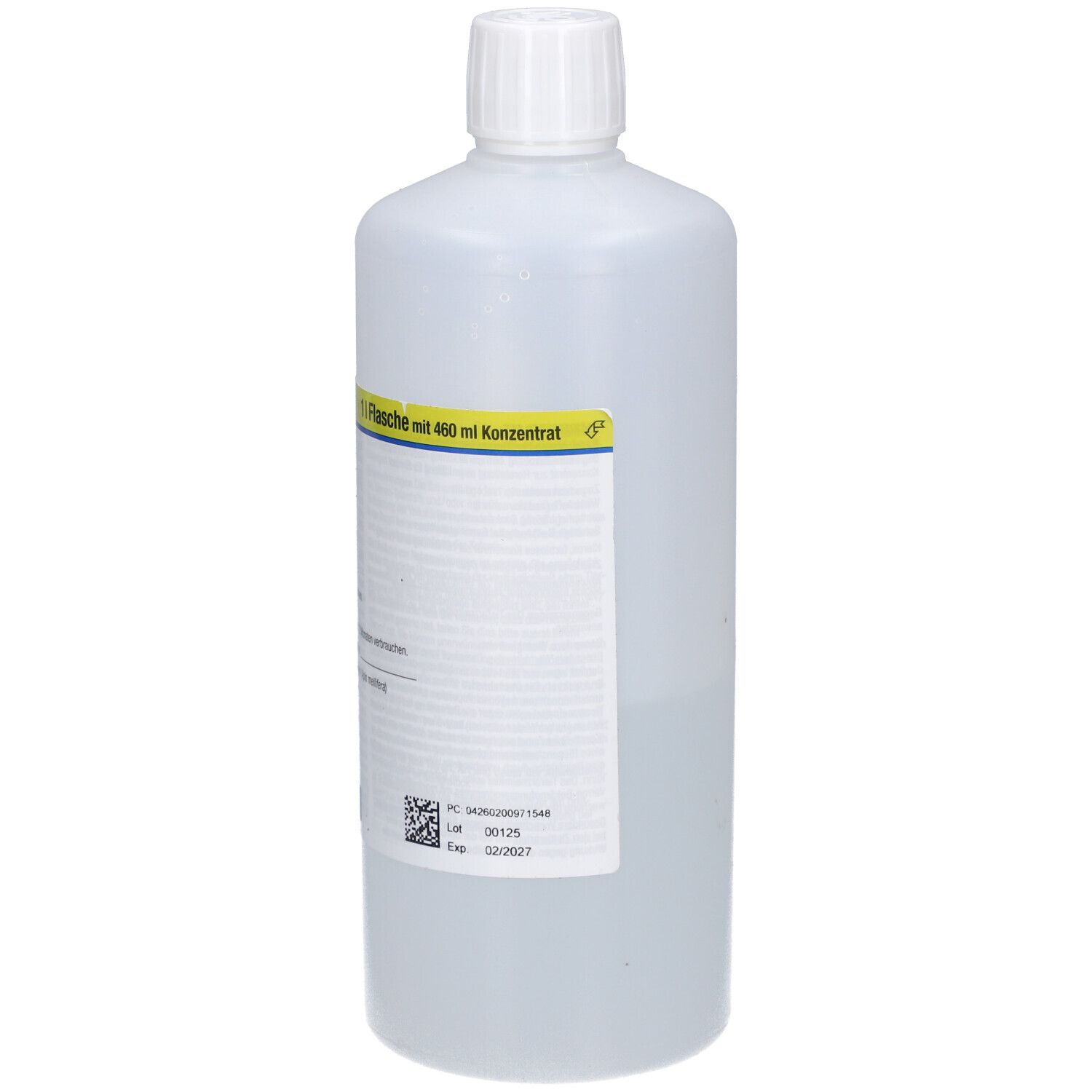 Flasche mit Etikett. Aufschrift: OXALSÄURE Bernburg. 400 ml Konzentrat. Weißer Deckel. Klare Flüssigkeit.