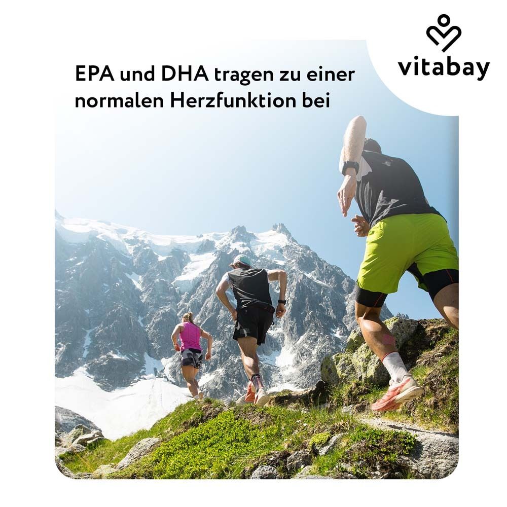 Produktübersicht mit verschiedenen "vitabay" Produkten. Flaschen, Kapseln und Tropfen.
