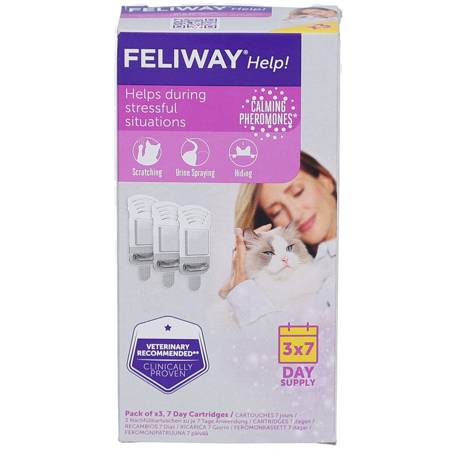 Feliway Help! Packung mit 3 x 7-Tage-Kartuschen. Hilft bei Stress. Veterinär empfohlen. Klinisch erwiesen.