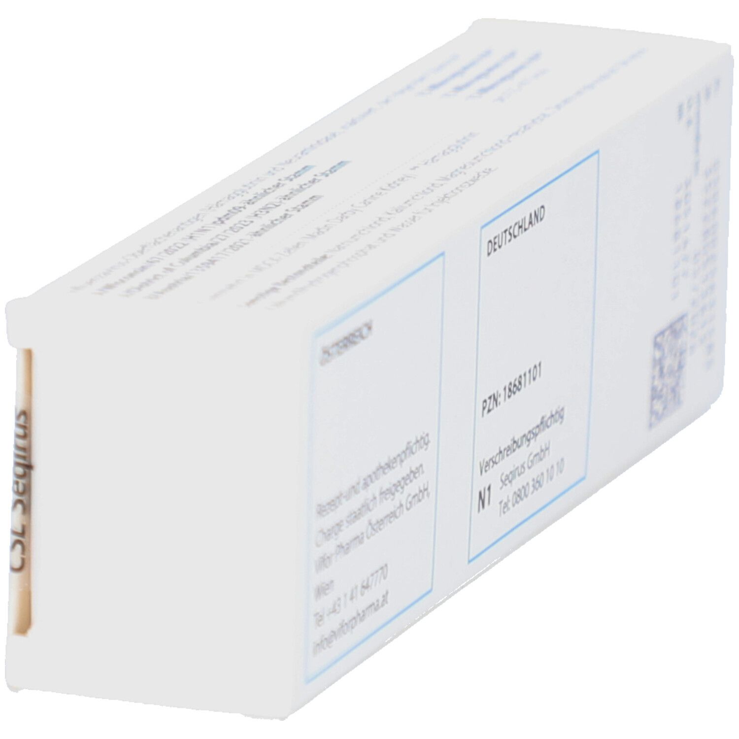 Weiße Verpackung mit Texten. Aufschrift: Österreich, Deutschland. PZN: 18681101. CSL Seqirus.