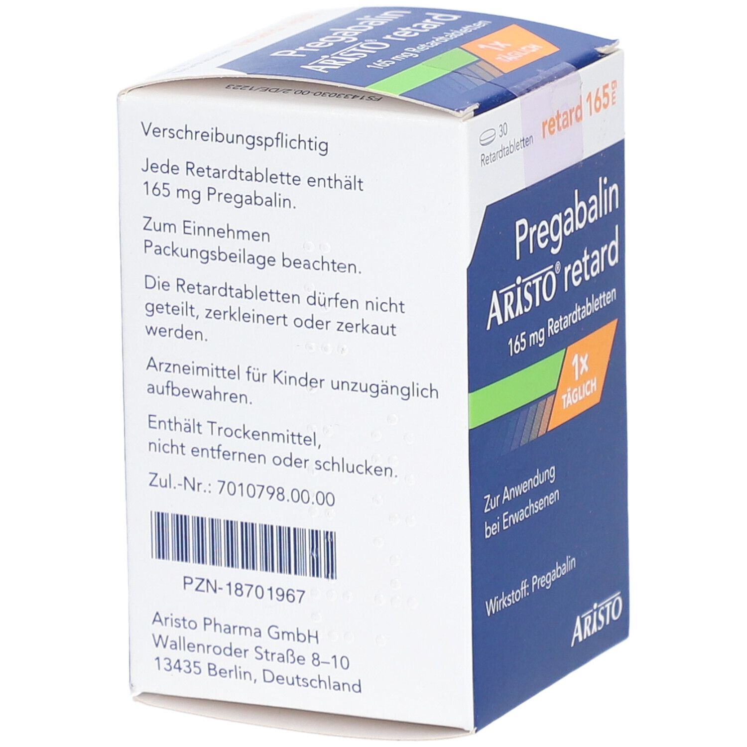 Pregabalin Aristo retard 165 mg Retardtabletten 30 St Retard-Tabletten