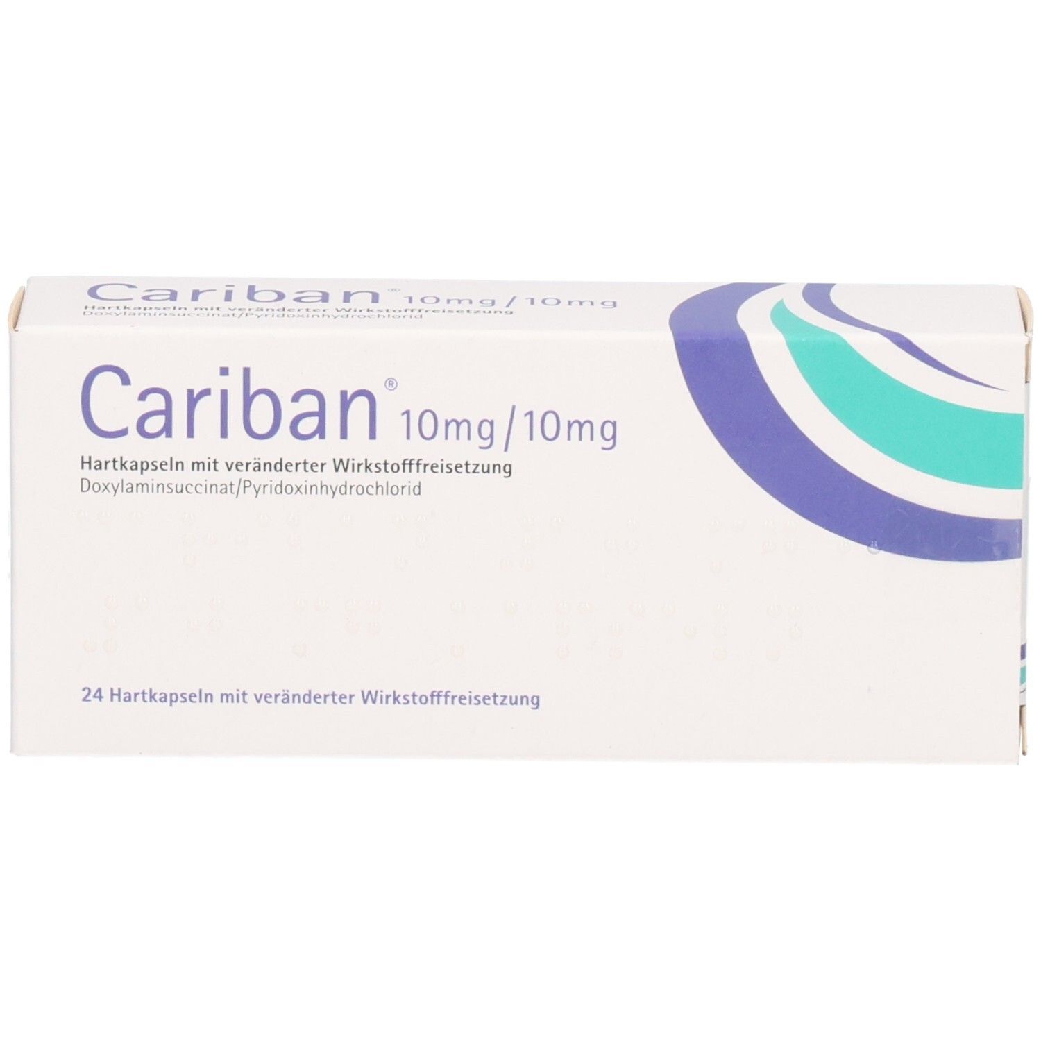 Cariban 10mg/10mg Hartkapseln Schachtel, Vorderseite mit Produktinformationen.