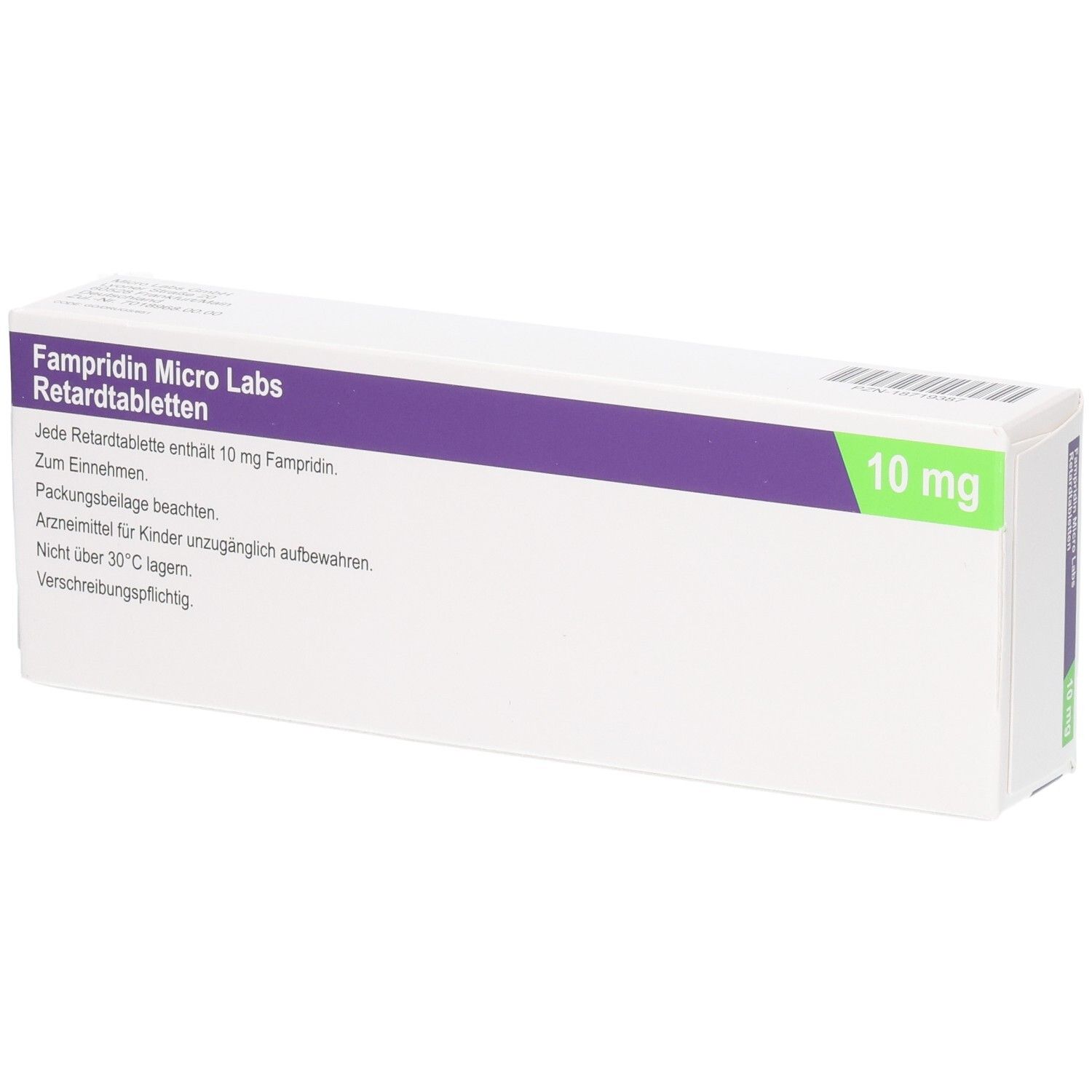 FAMPRIDIN Micro Labs 10 mg Retardtabletten Verpackung. Enthält 10 mg Fampridin pro Tablette.