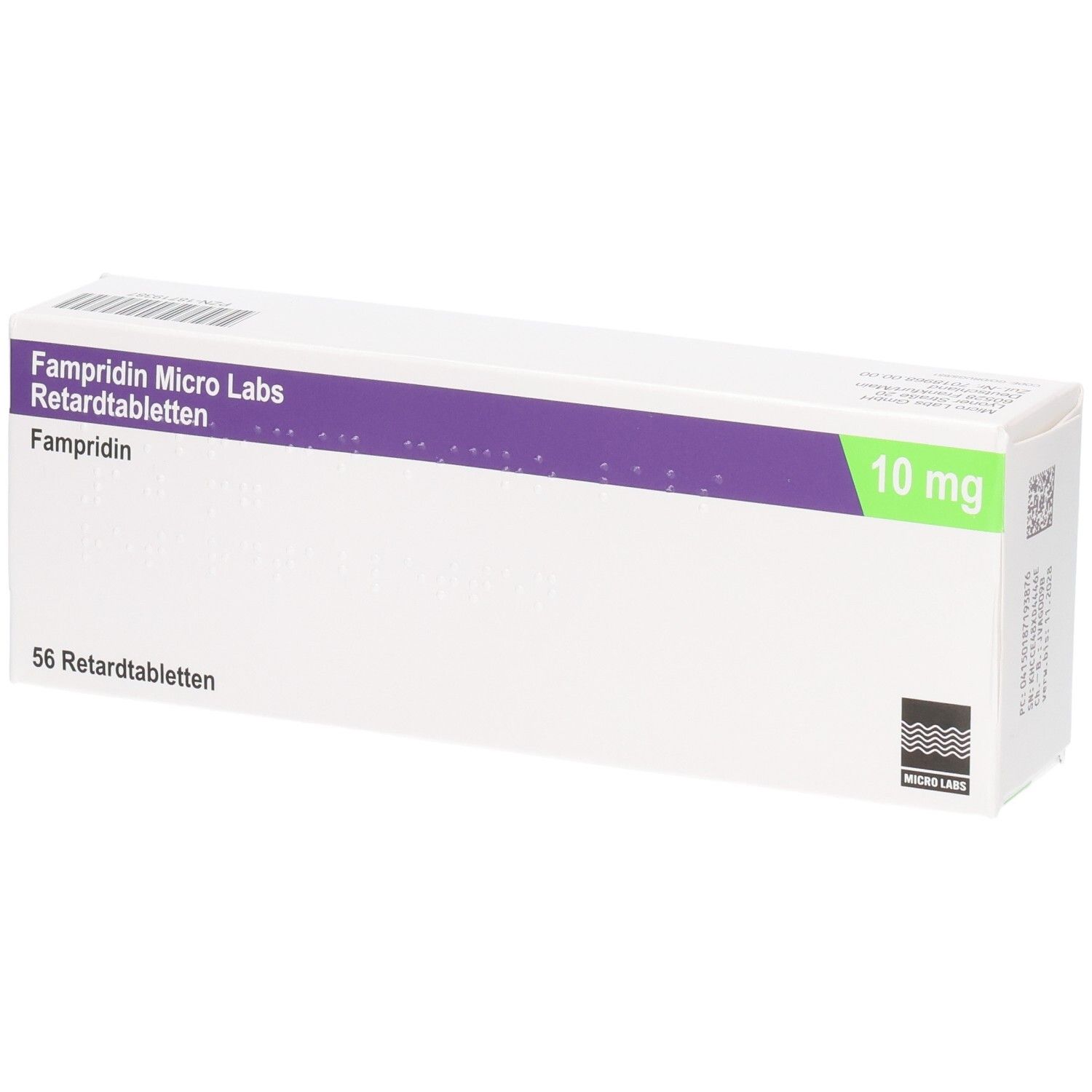 FAMPRIDIN Micro Labs 10 mg Retardtabletten Verpackung. Enthält 56 Retardtabletten.