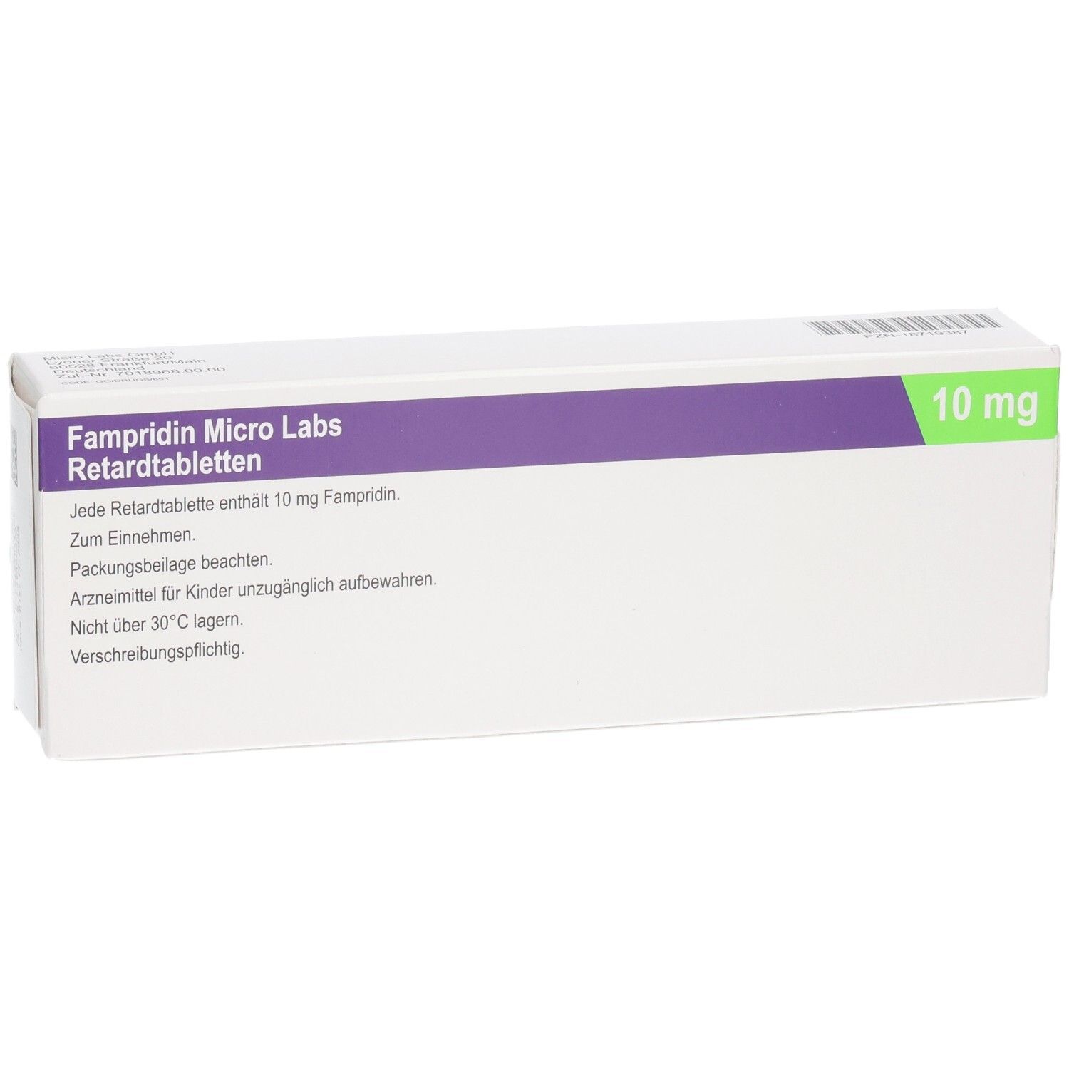 FAMPRIDIN Micro Labs 10 mg Retardtabletten Verpackung. Enthält 10 mg Fampridin pro Tablette.