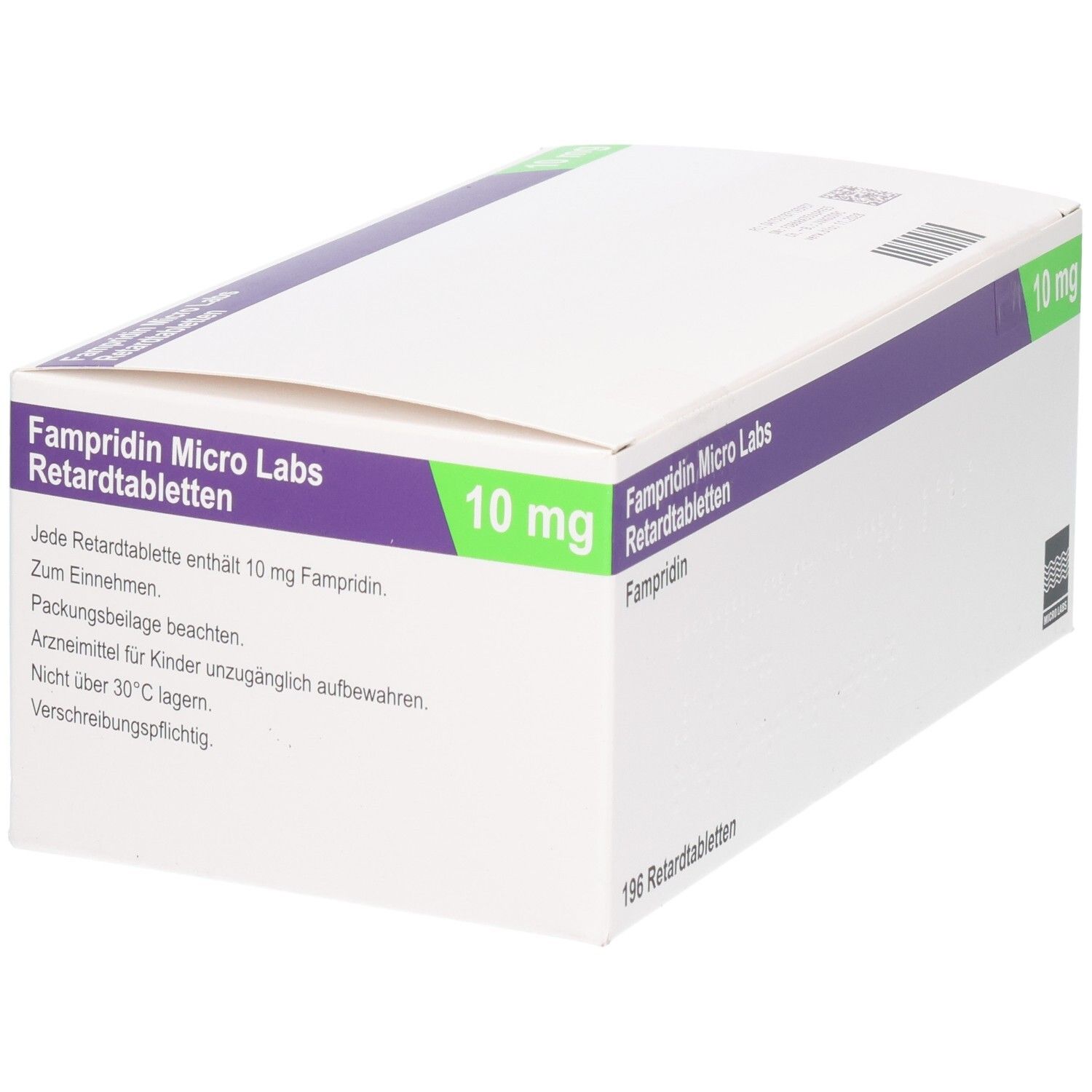 Verpackung von Fampridin Micro Labs Retardtabletten, 10 mg, mit Packungsbeilage.