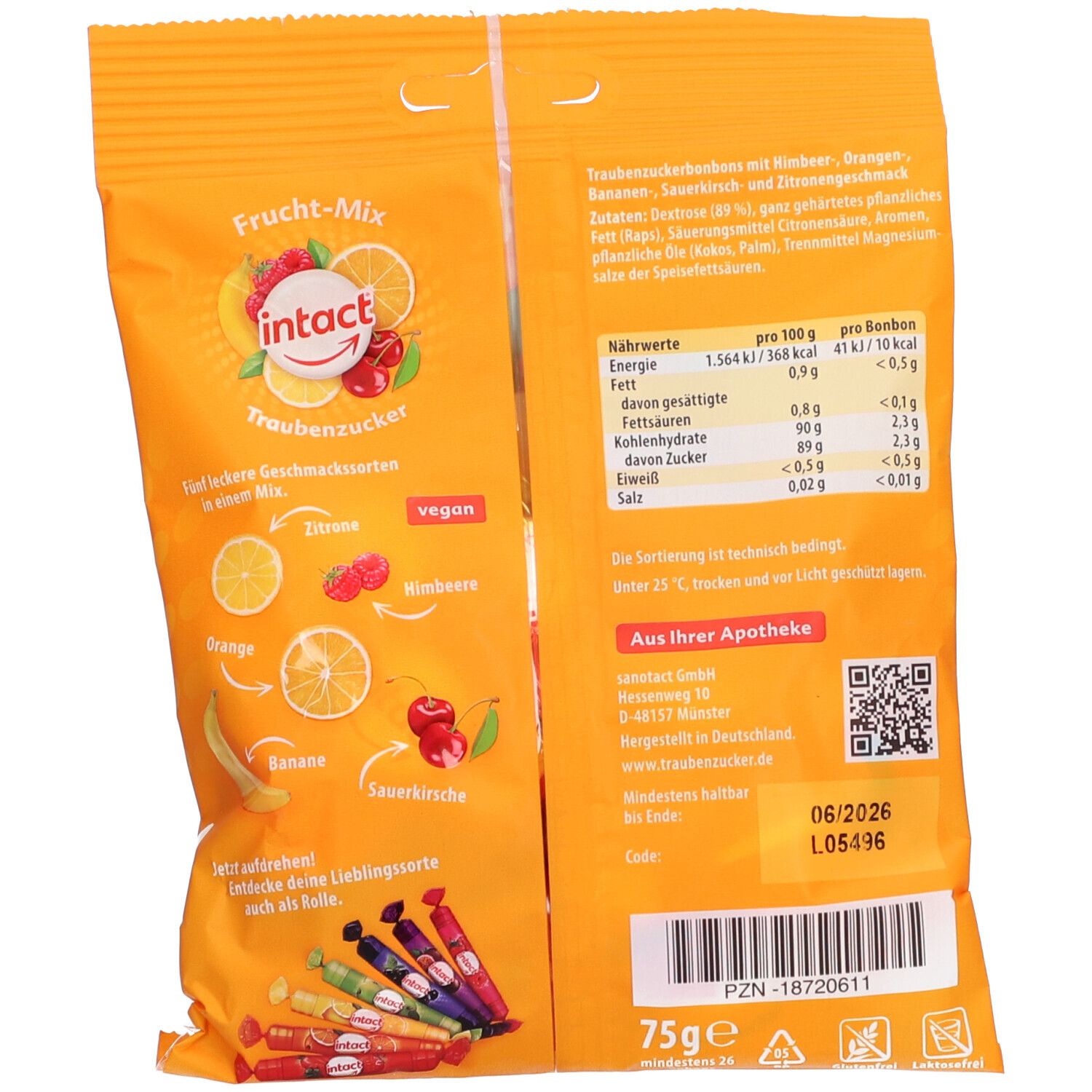 Intact Traubenzucker Beutel Frucht-Mix 75 g Bonbons