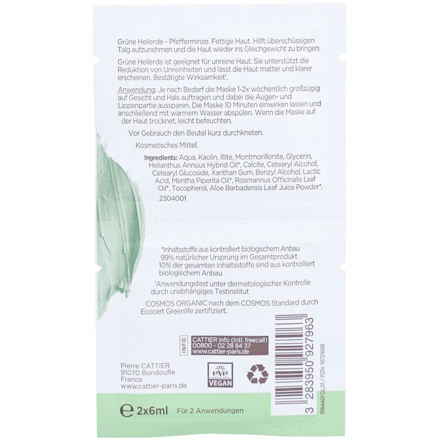 Cattier® Grüne Heilerde Maske für fettige Haut