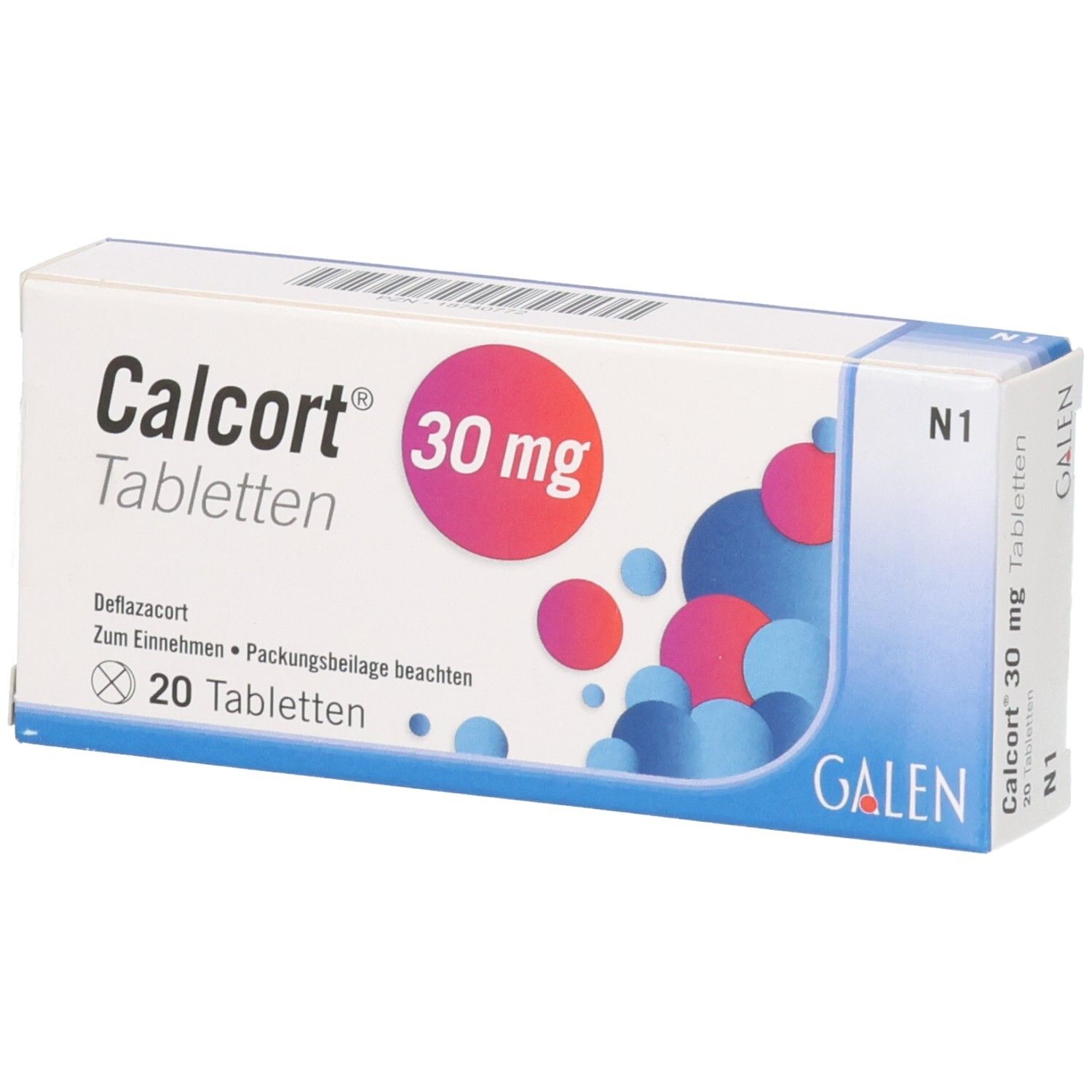 Calcort 30 mg Tabletten Schachtel mit 20 Tabletten.