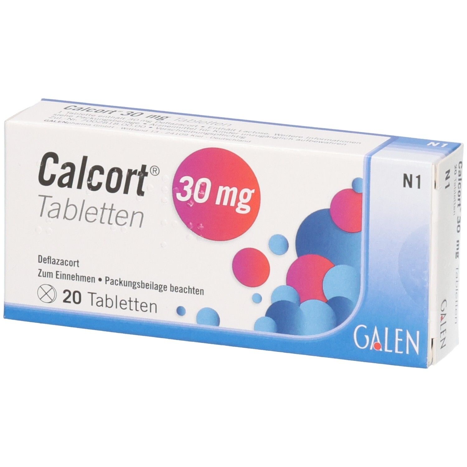 Calcort 30 mg Tabletten Schachtel mit 20 Tabletten.