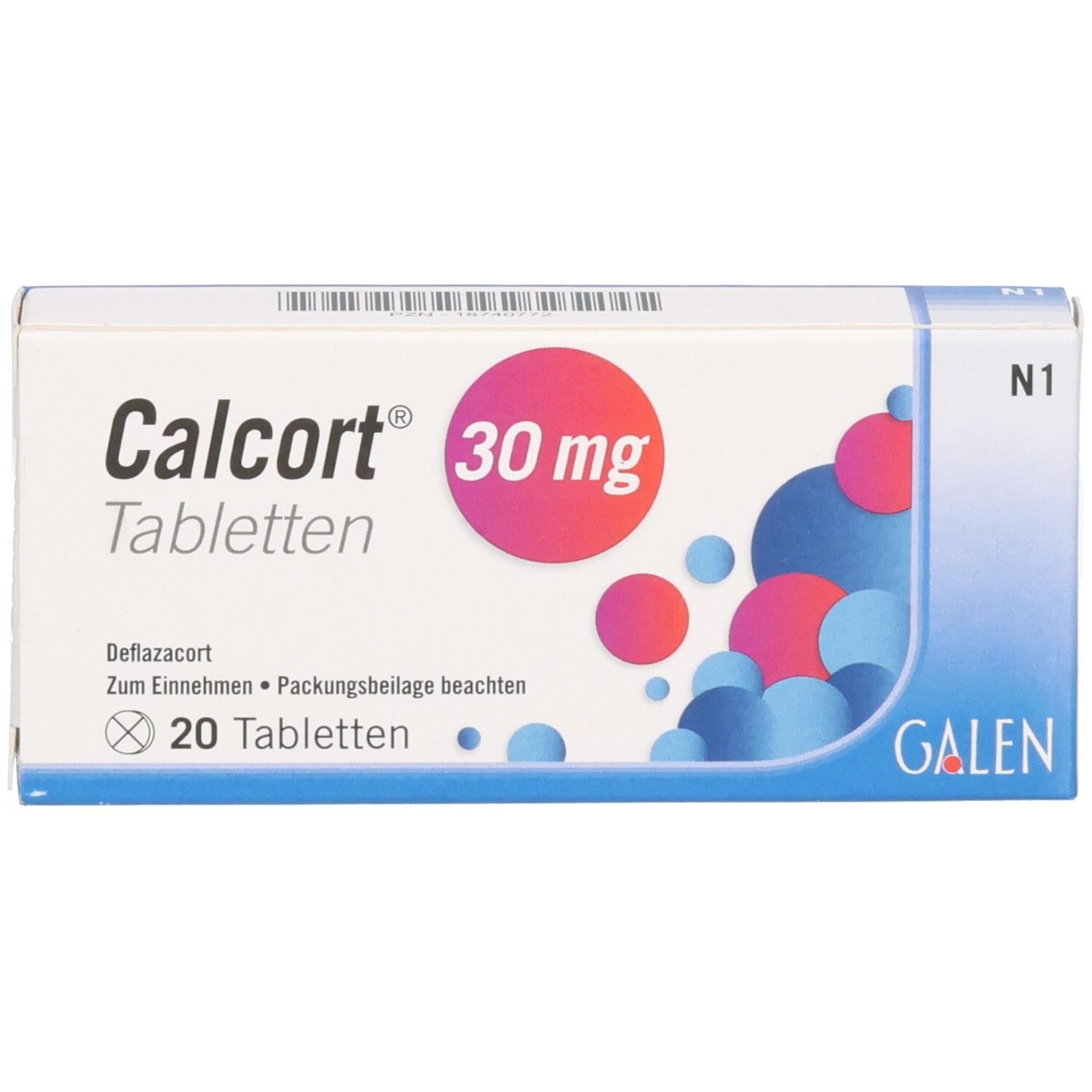 Calcort 30 mg Tabletten Schachtel mit 20 Tabletten.