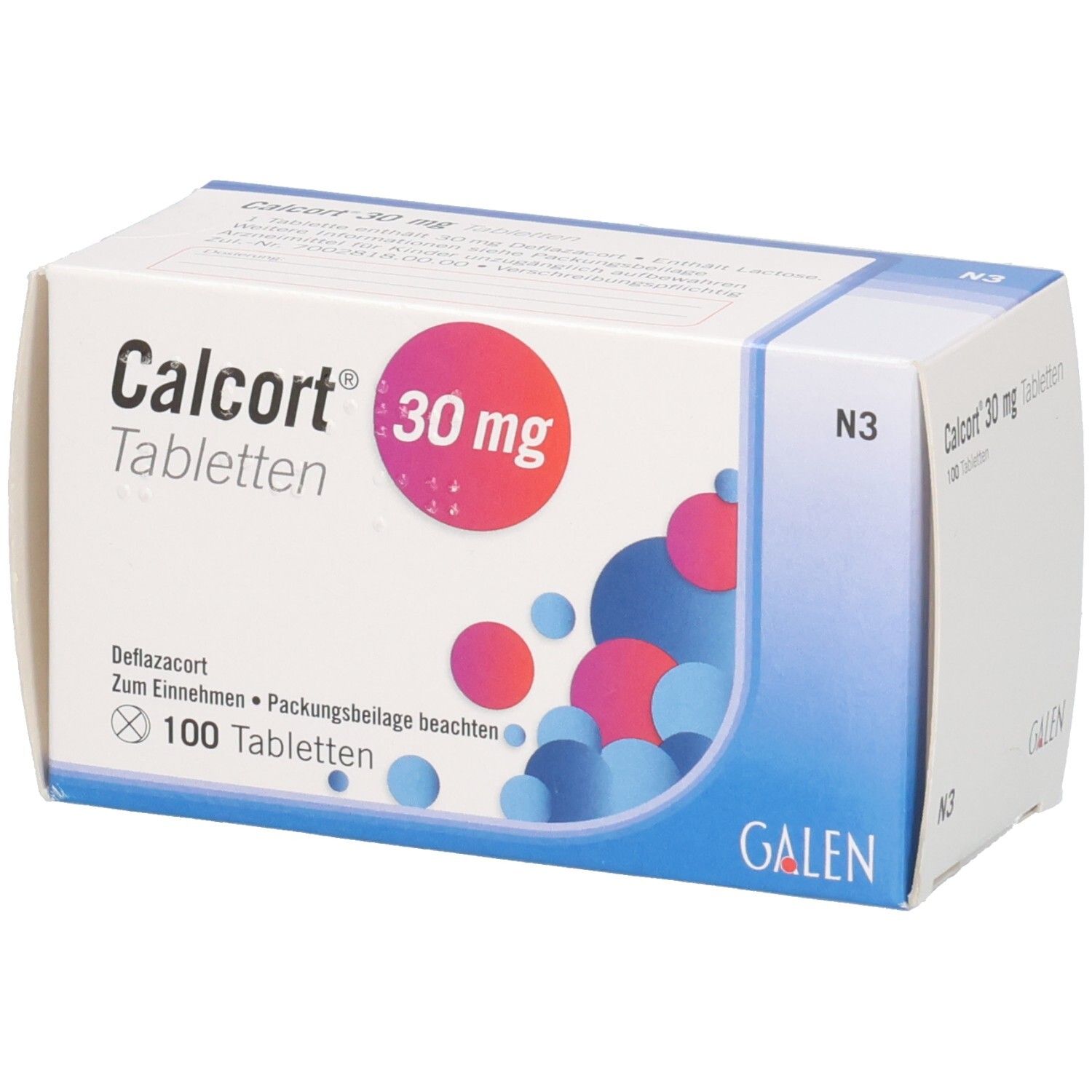 Calcort 30 mg Tabletten Schachtel, 100 Tabletten.